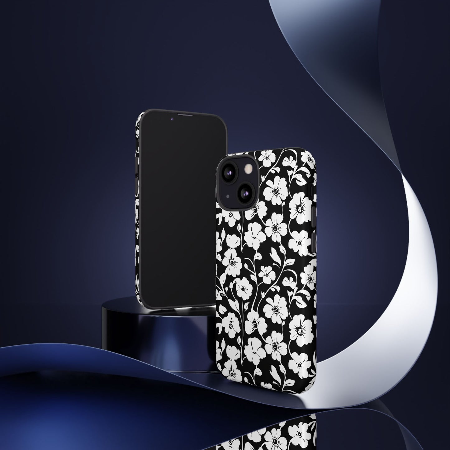 Floral Noir Tough Phone Case — Black & White Flower Protective Cover