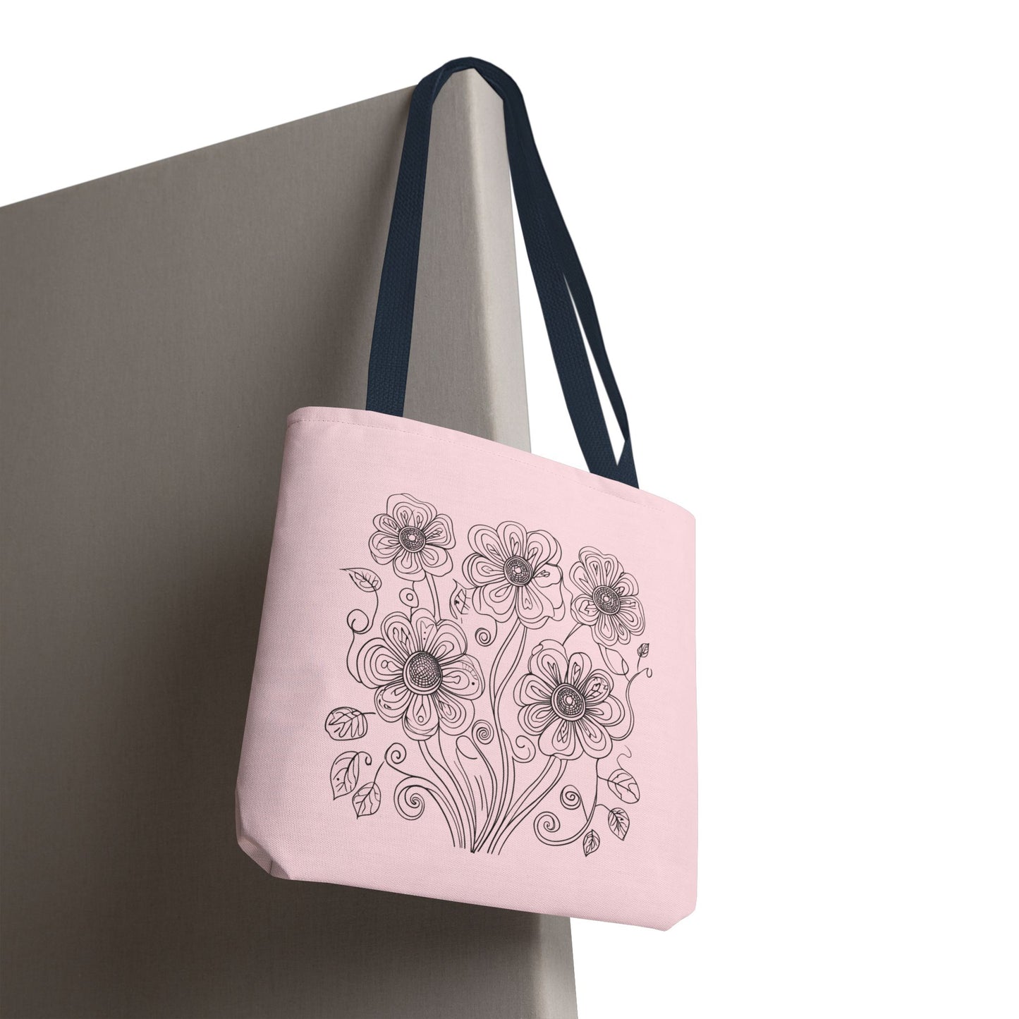 Floral Doodle Pink Tote Bag — Hand-Drawn Flower Design