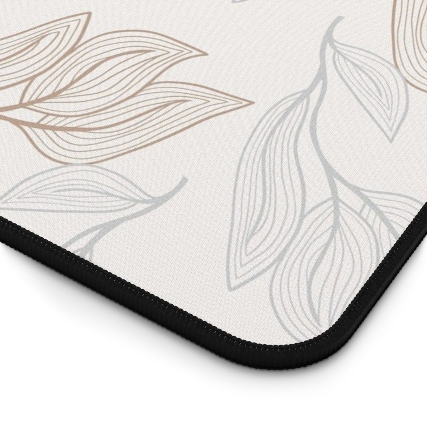 Desk Mat — Neutral Leaf Pattern Desk Mat (Beige Minimal Botanical Mousepad)