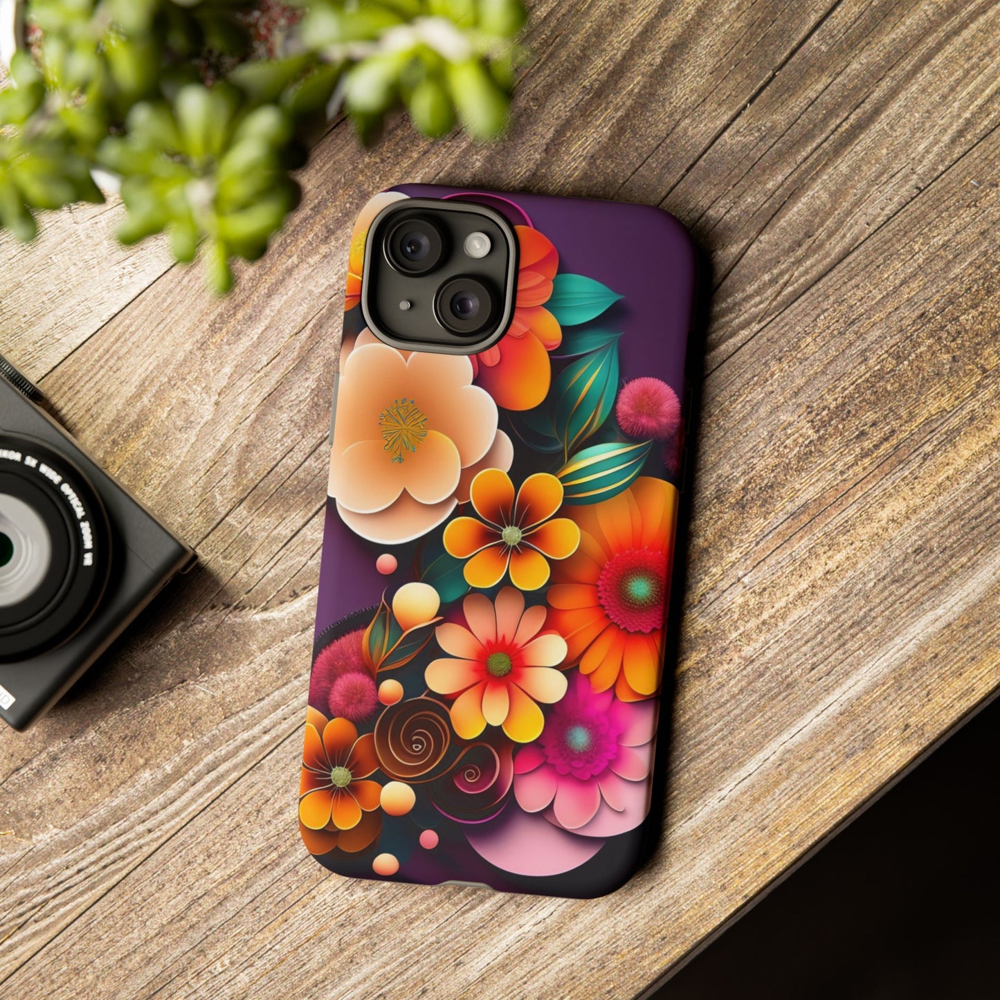 Floral Burst Tough Phone Case — Colorful Retro Flowers Protective Cover
