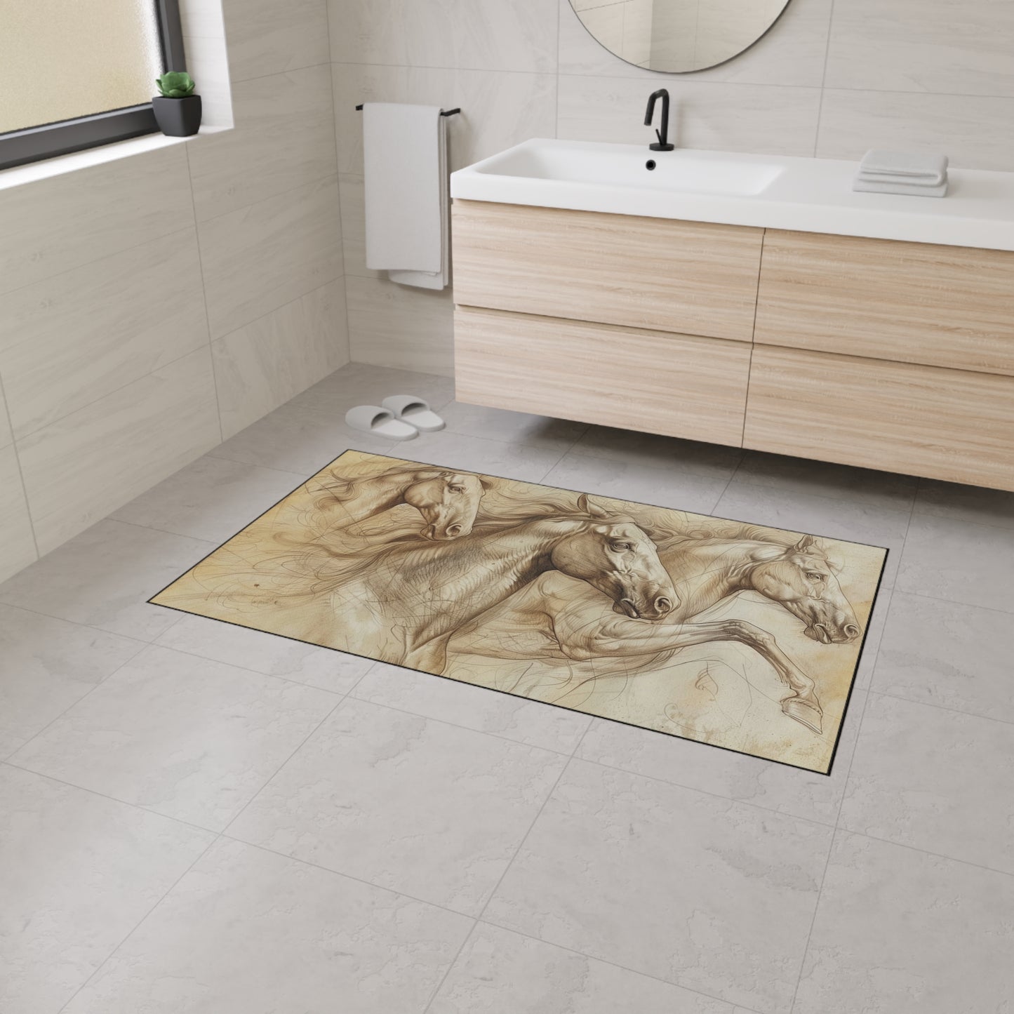 Galloping Horses Heavy Duty Floor Mat — Rustic Equestrian Rug for Entryway, Stable, Garage