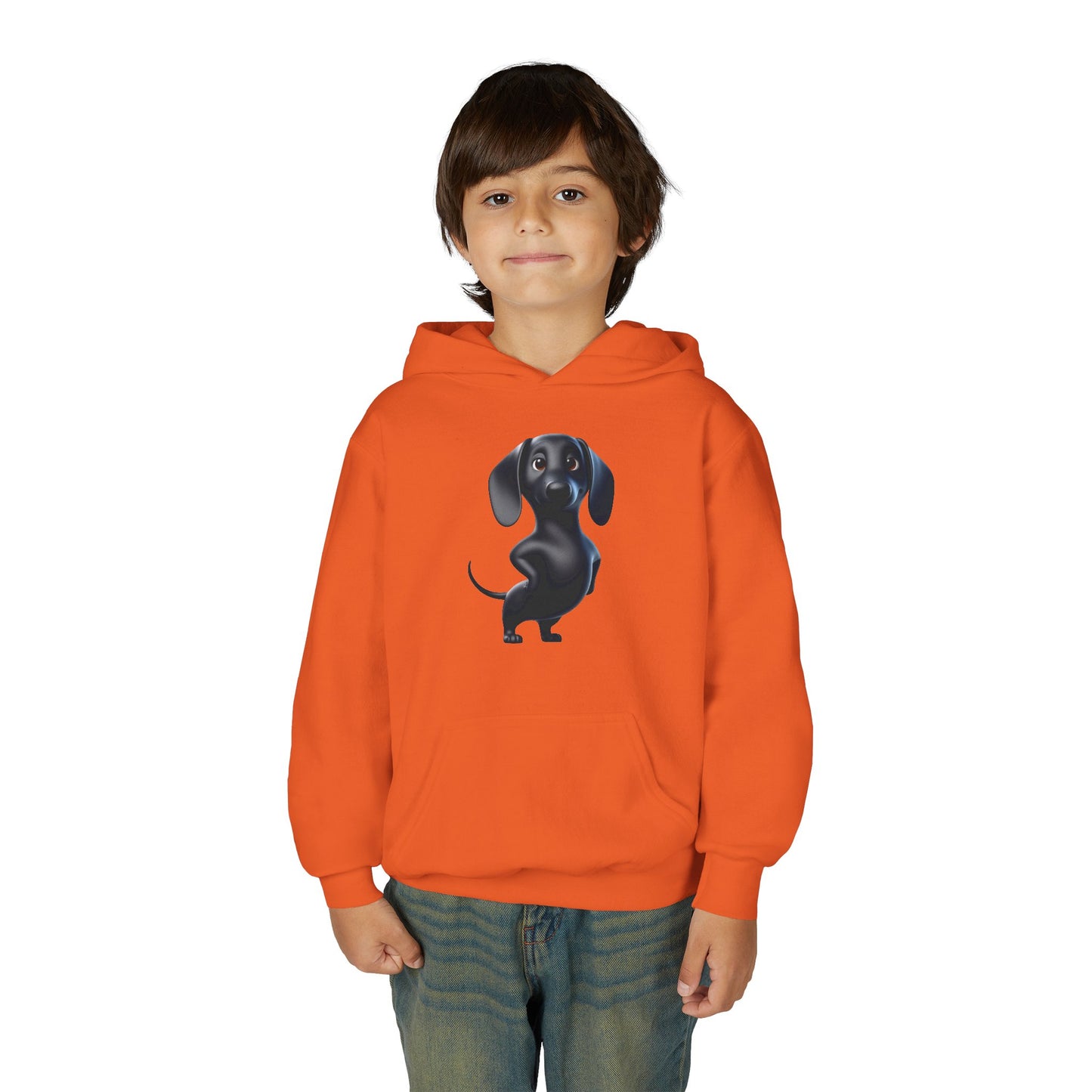 Youth Hoodie — Cute Black Dachshund Graphic