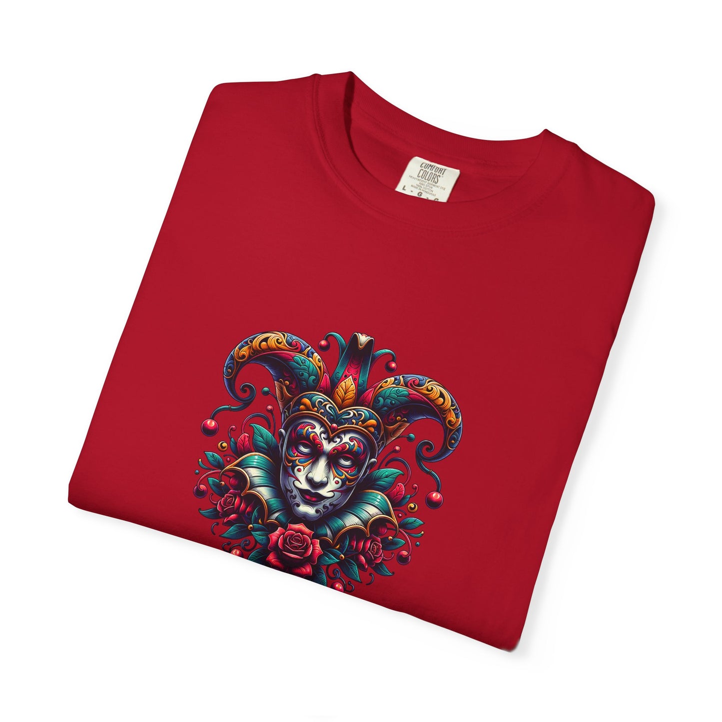 Vibrant Graphic Unisex T-Shirt with Floral Mask Design