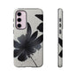 Monochrome Floral Tough Phone Case — Black Ink Flower Protective Cover