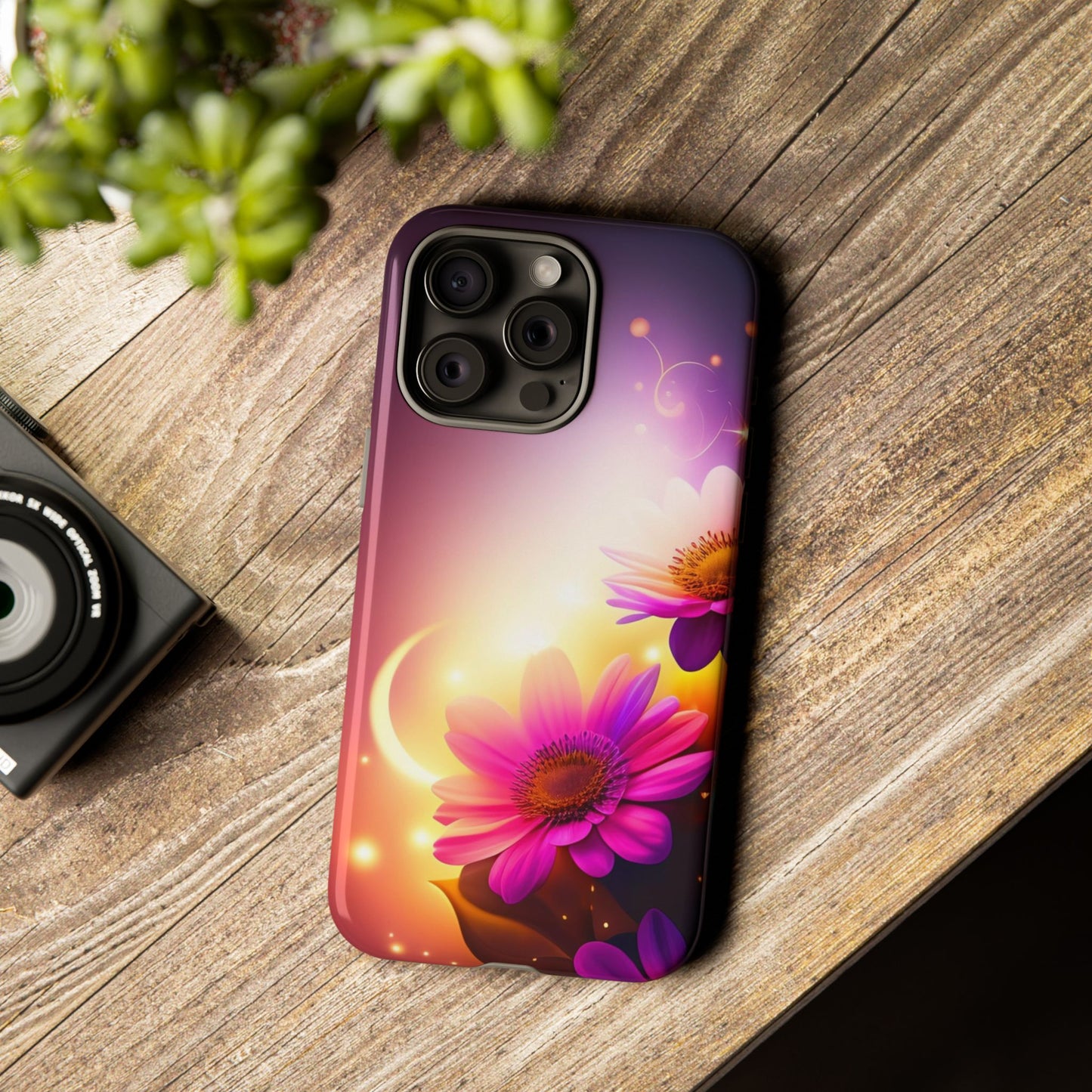 Floral Moonlight Phone Case – Purple Daisy Protective Cover