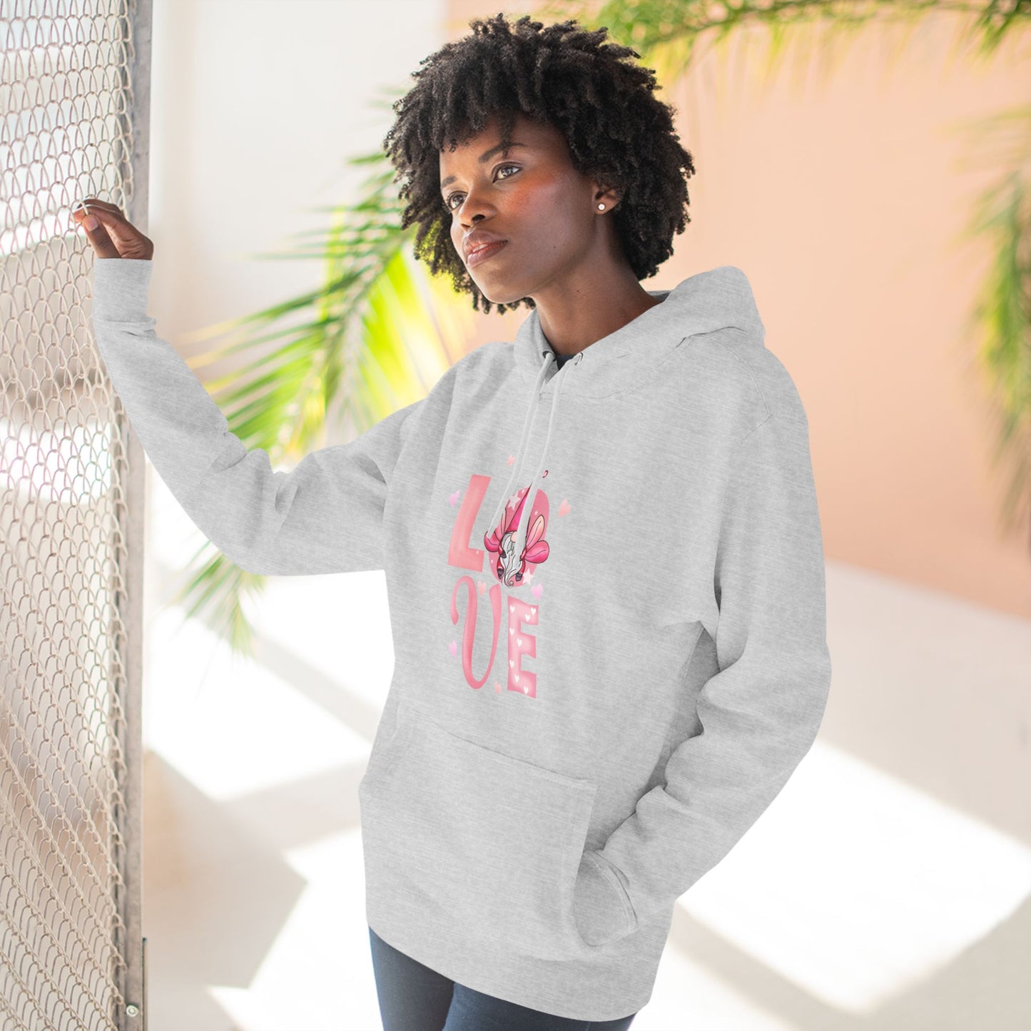 Love Blossom Hoodie — Pink Floral "LOVE" Graphic Fleece Hoodie