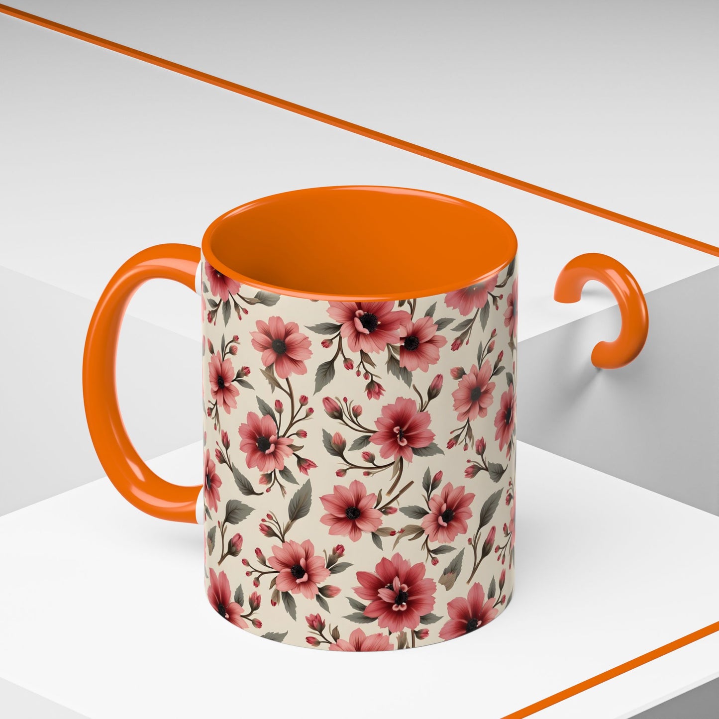 Floral Accent Coffee Mug, Cute Gift for Her, Coffee Lover's Mug, Mother's Day Gift, Housewarming Tea Mug