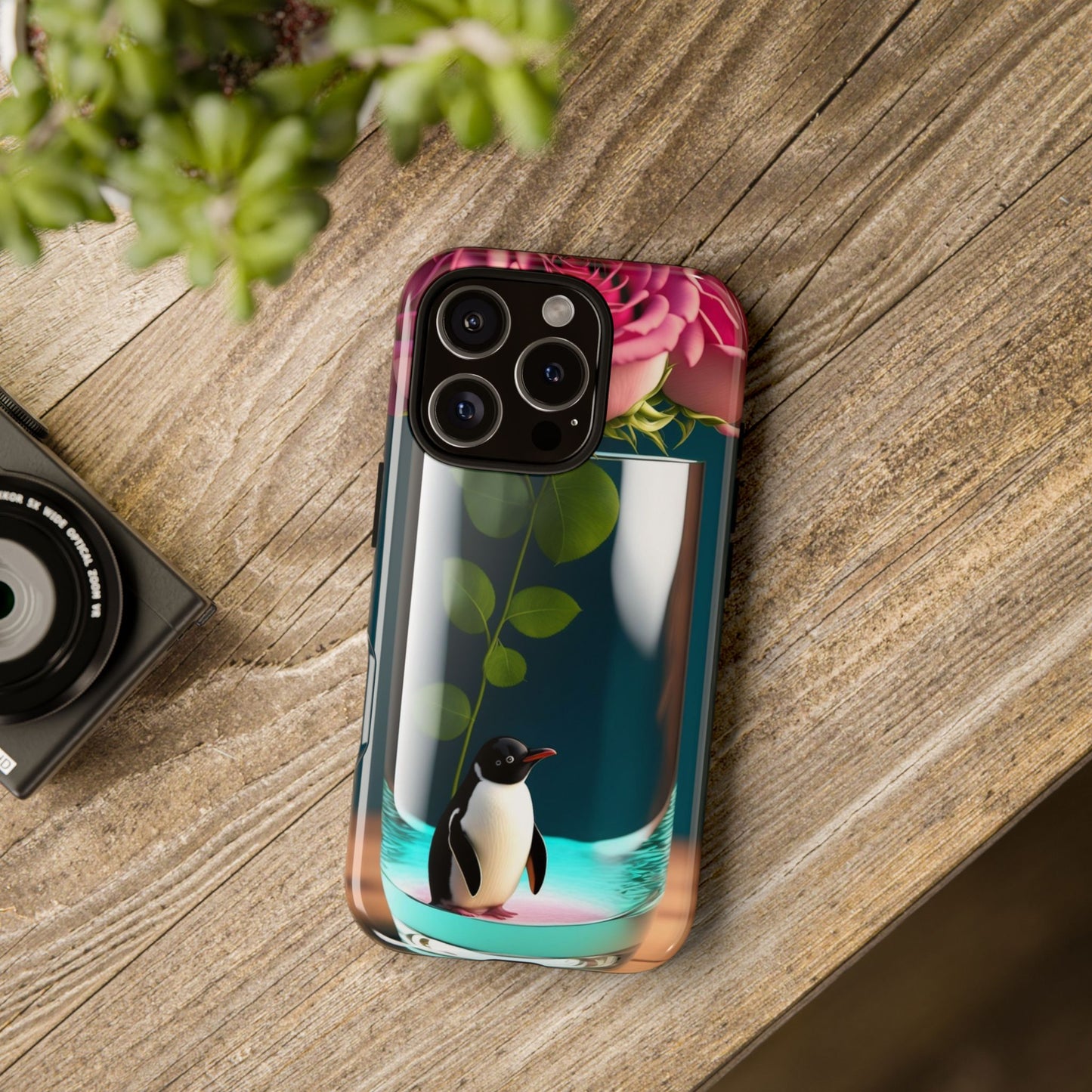 Penguin in a Glass Floral Tough Phone Case — Cute Protective Phone Cover