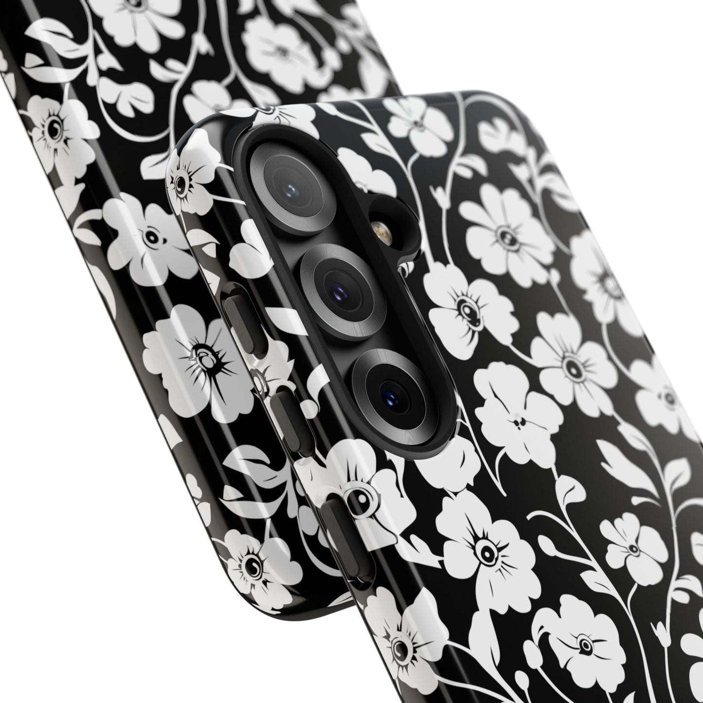 Floral Noir Tough Phone Case — Black & White Flower Protective Cover