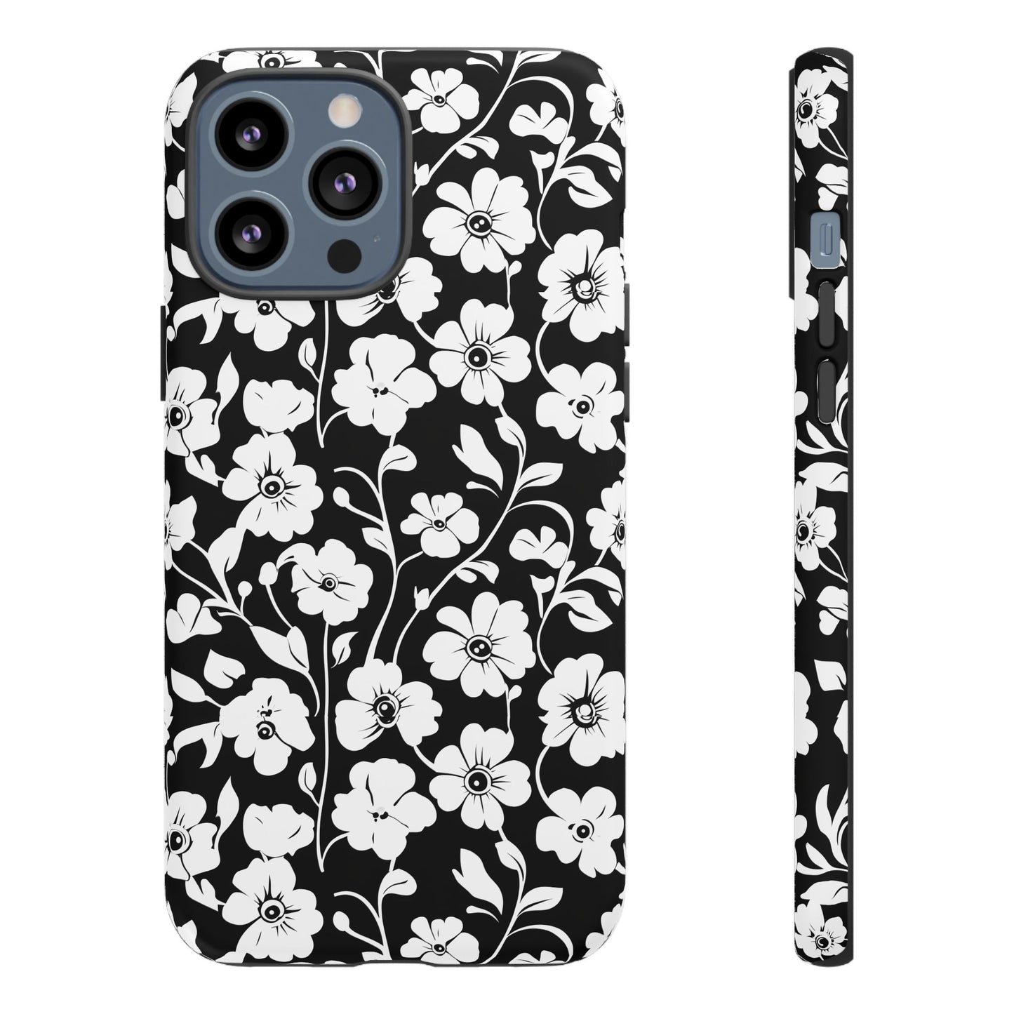 Floral Noir Tough Phone Case — Black & White Flower Protective Cover