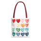 Watercolor Rainbow Hearts Tote Bag — Colorful Heart Pattern Beach & Market Tote