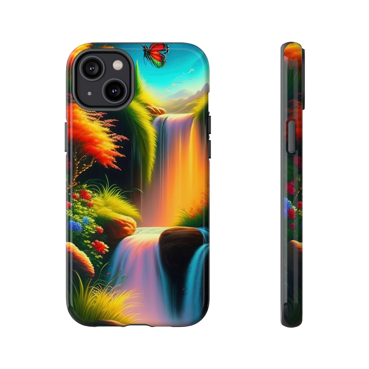 Phone Case - Vibrant Waterfall Landscape with Butterfly | Colorful Nature Protective Case