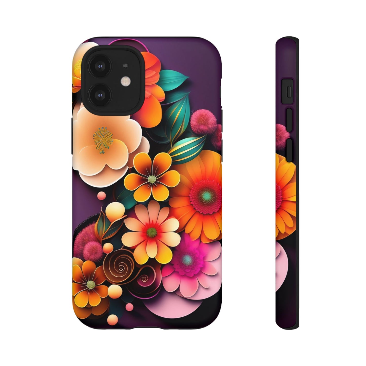 Floral Burst Tough Phone Case — Colorful Retro Flowers Protective Cover
