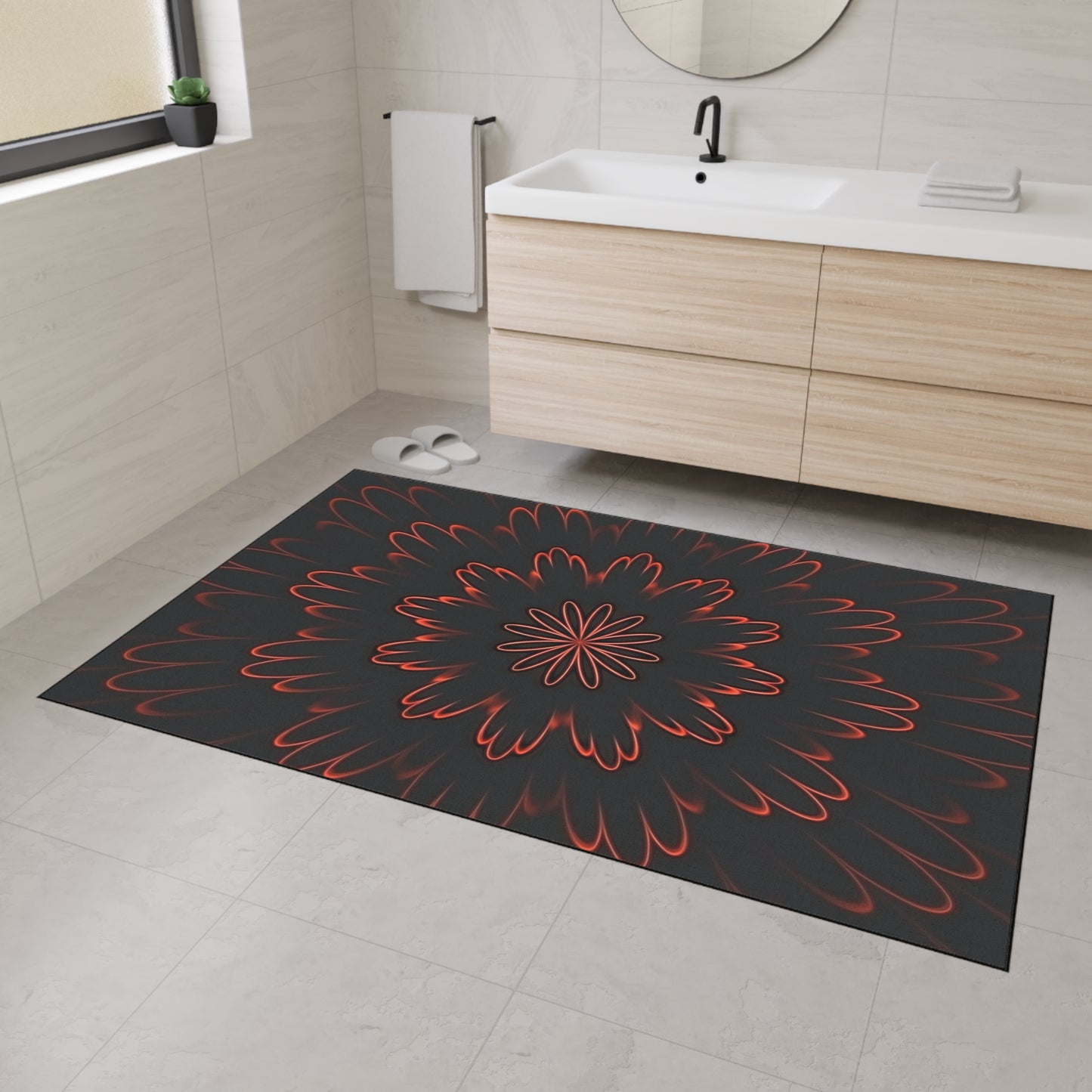 Floor Mat — Red Floral Mandala Heavy-Duty Entrance Rug