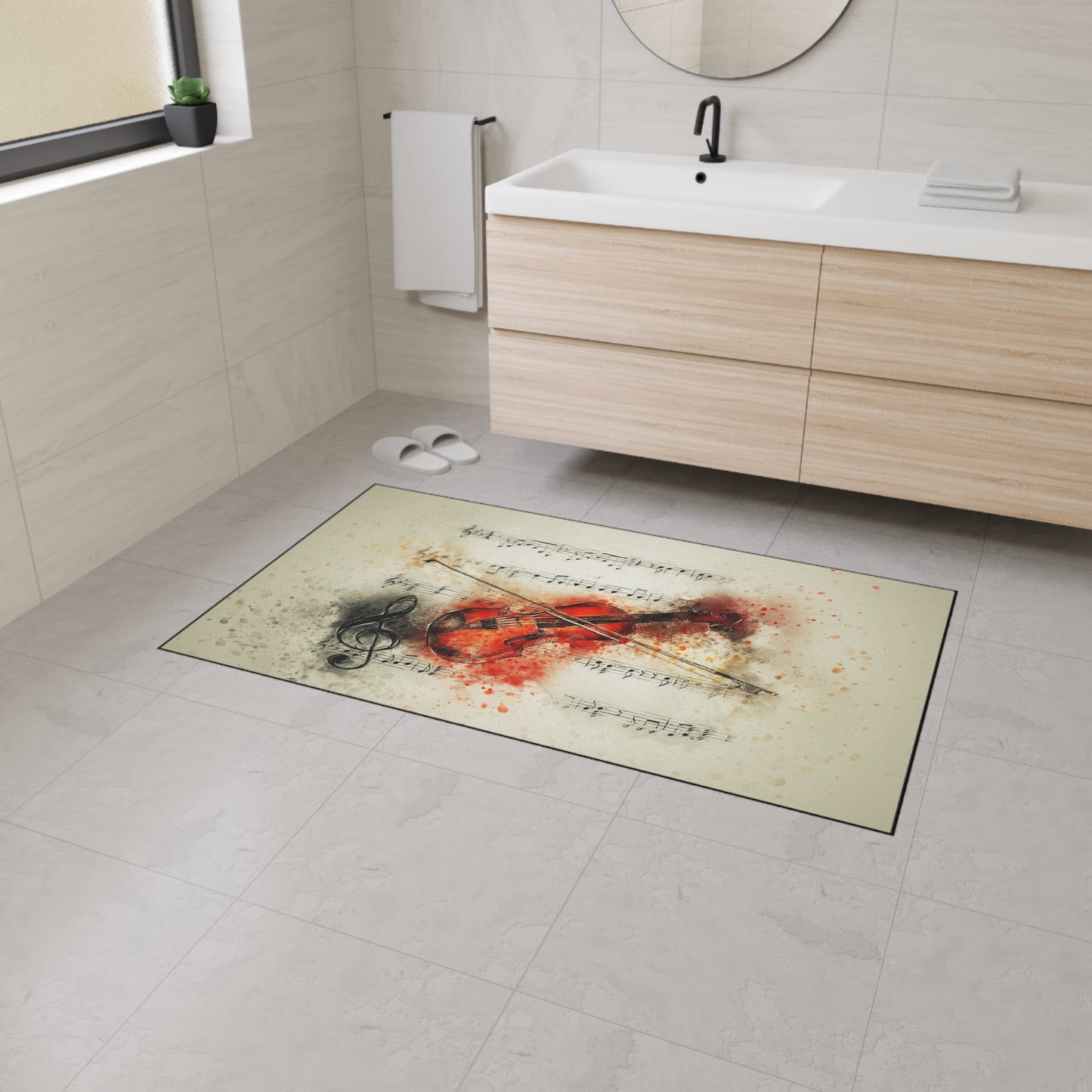 Violin Watercolor Music Heavy-Duty Floor Mat — Musical Notes Entry Rug