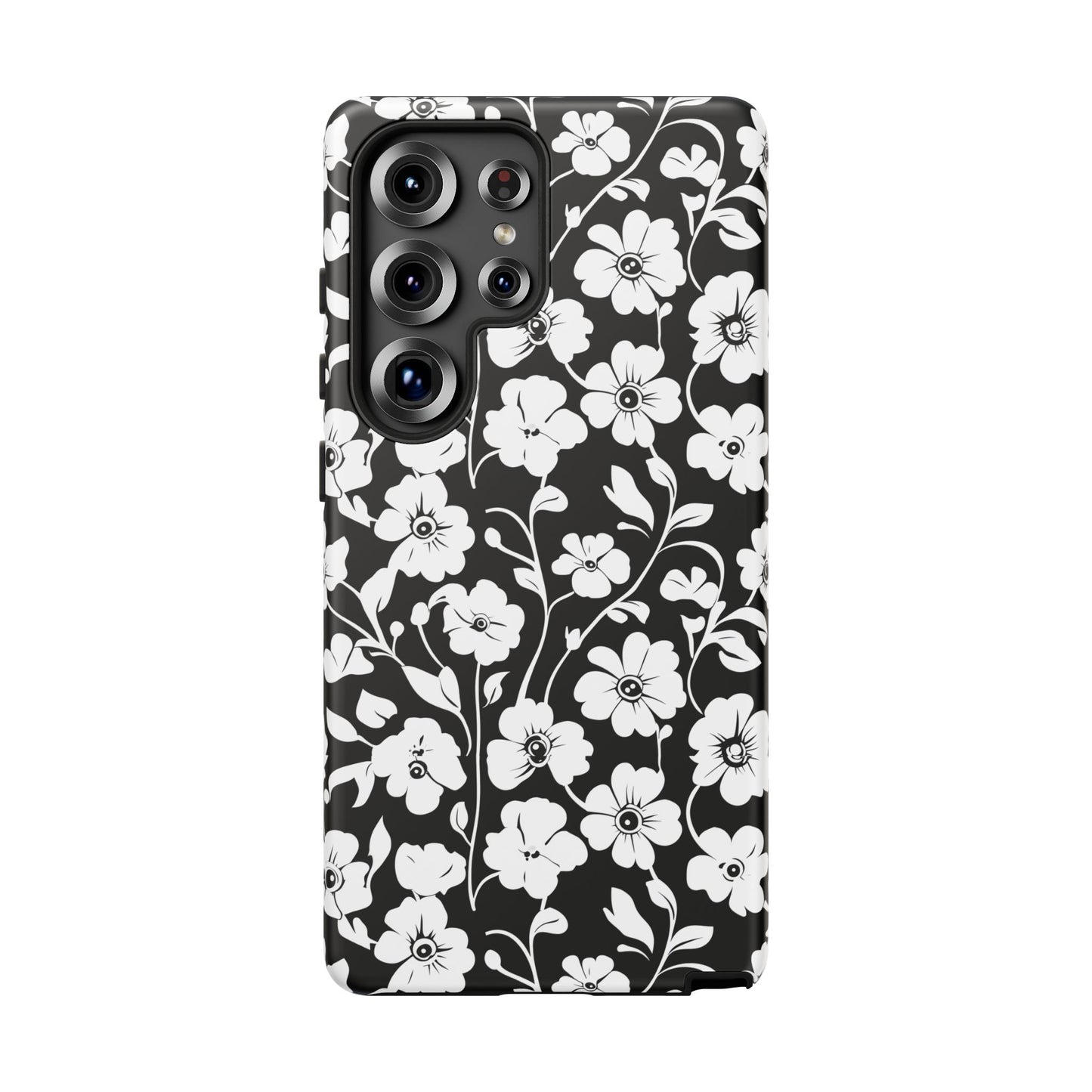 Floral Noir Tough Phone Case — Black & White Flower Protective Cover