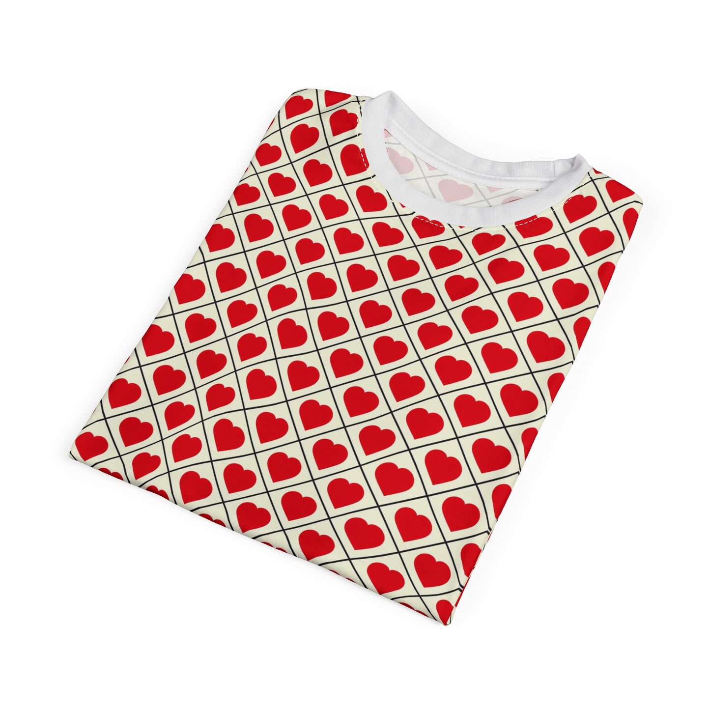 Allover Red Heart Pattern Tee – Valentine’s Day Cut & Sew Shirt