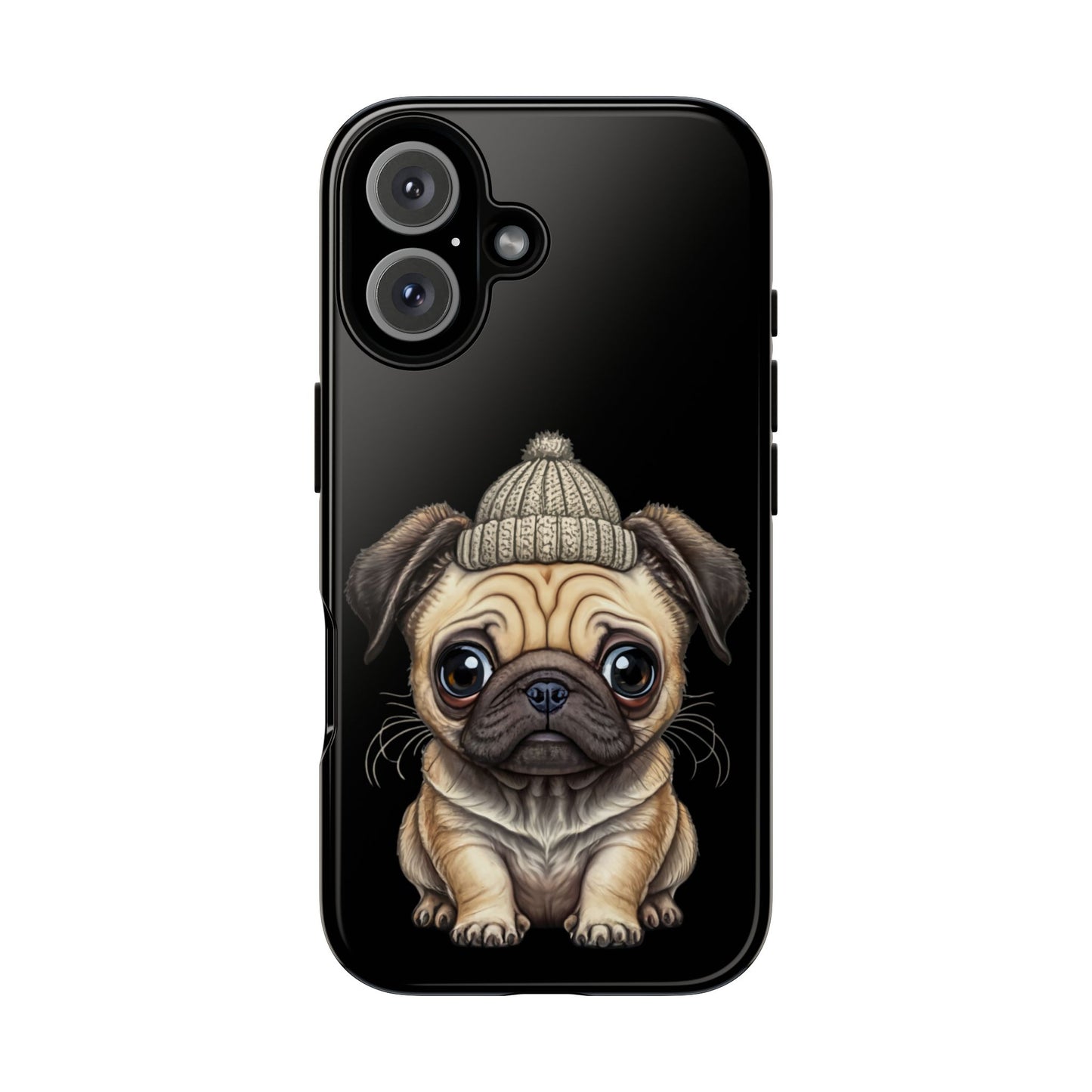 Pug Phone Case – Cute Pug Puppy Illustration on Black Tough Case