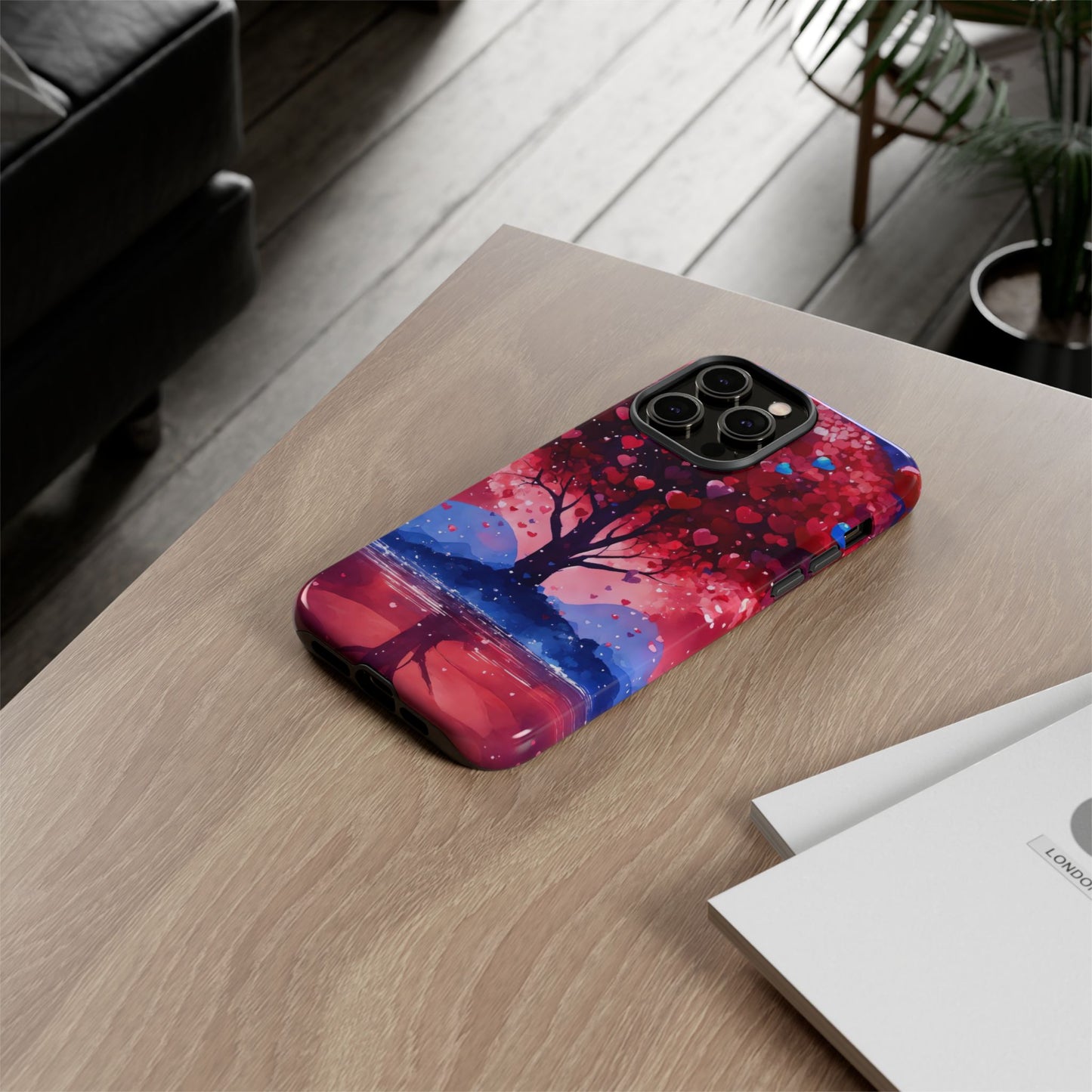 Heart Tree Phone Case — Romantic Red & Blue Protective Tough Case