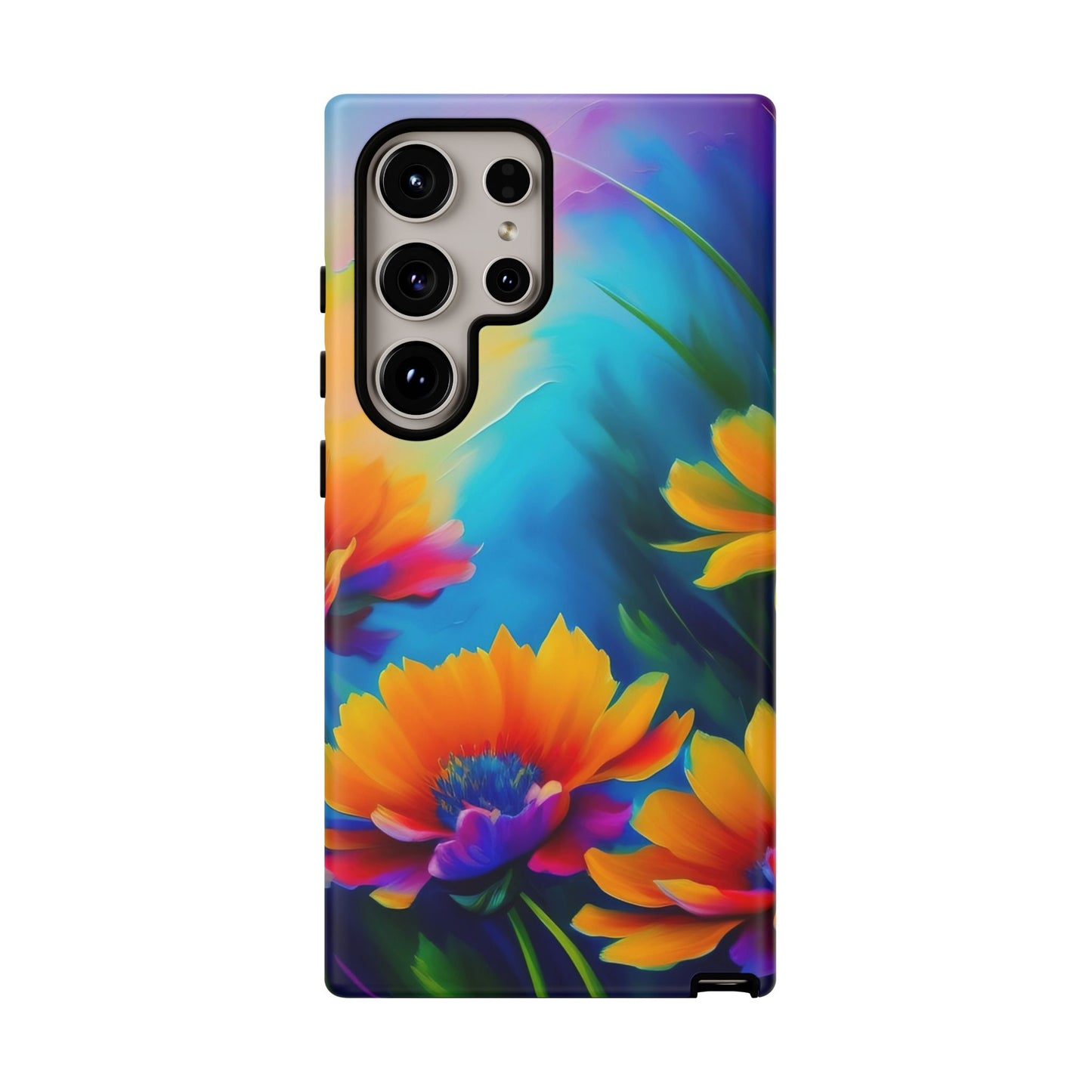 Floral Sunset Tough Phone Case — Vibrant Watercolor Flowers Protective Cover