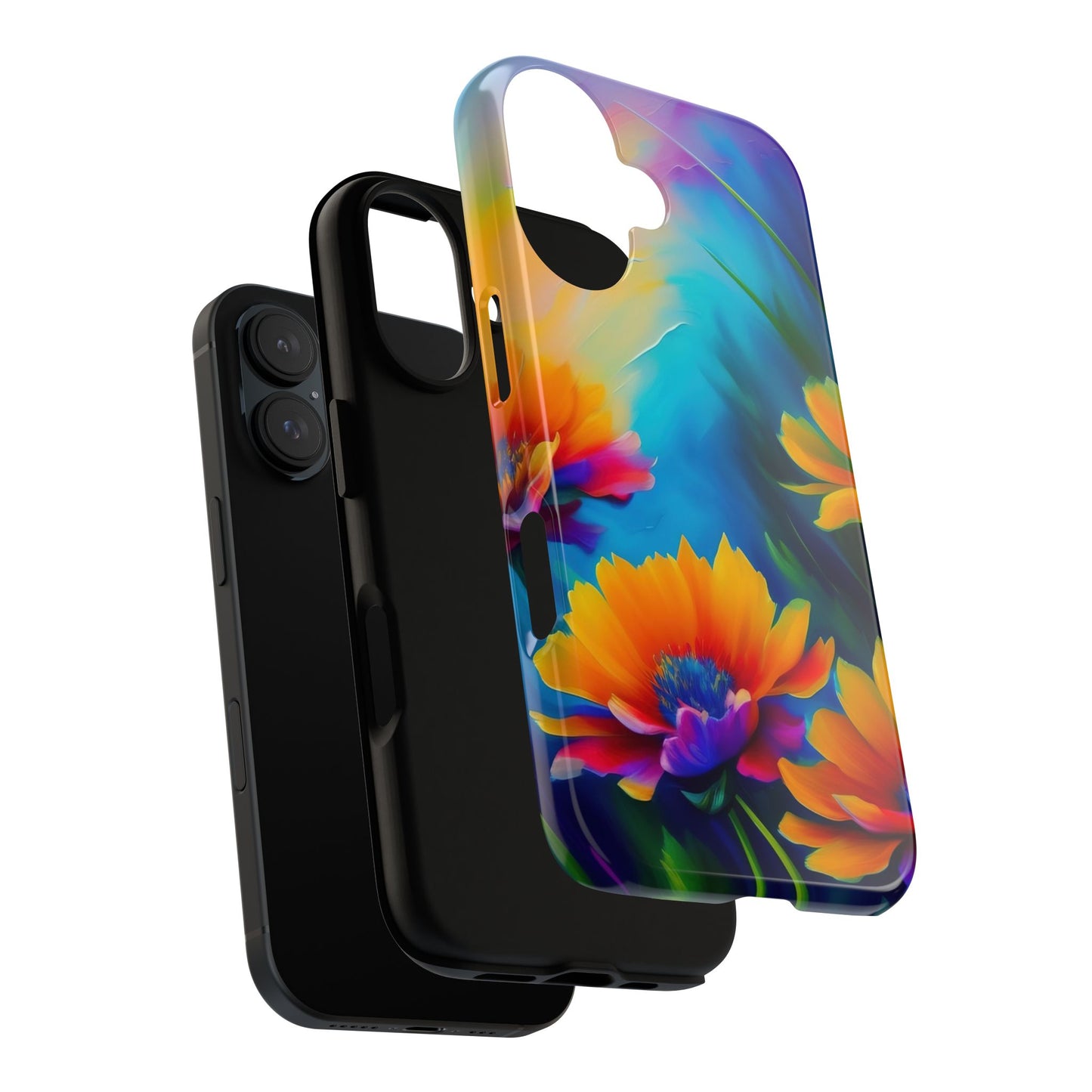 Floral Sunset Tough Phone Case — Vibrant Watercolor Flowers Protective Cover