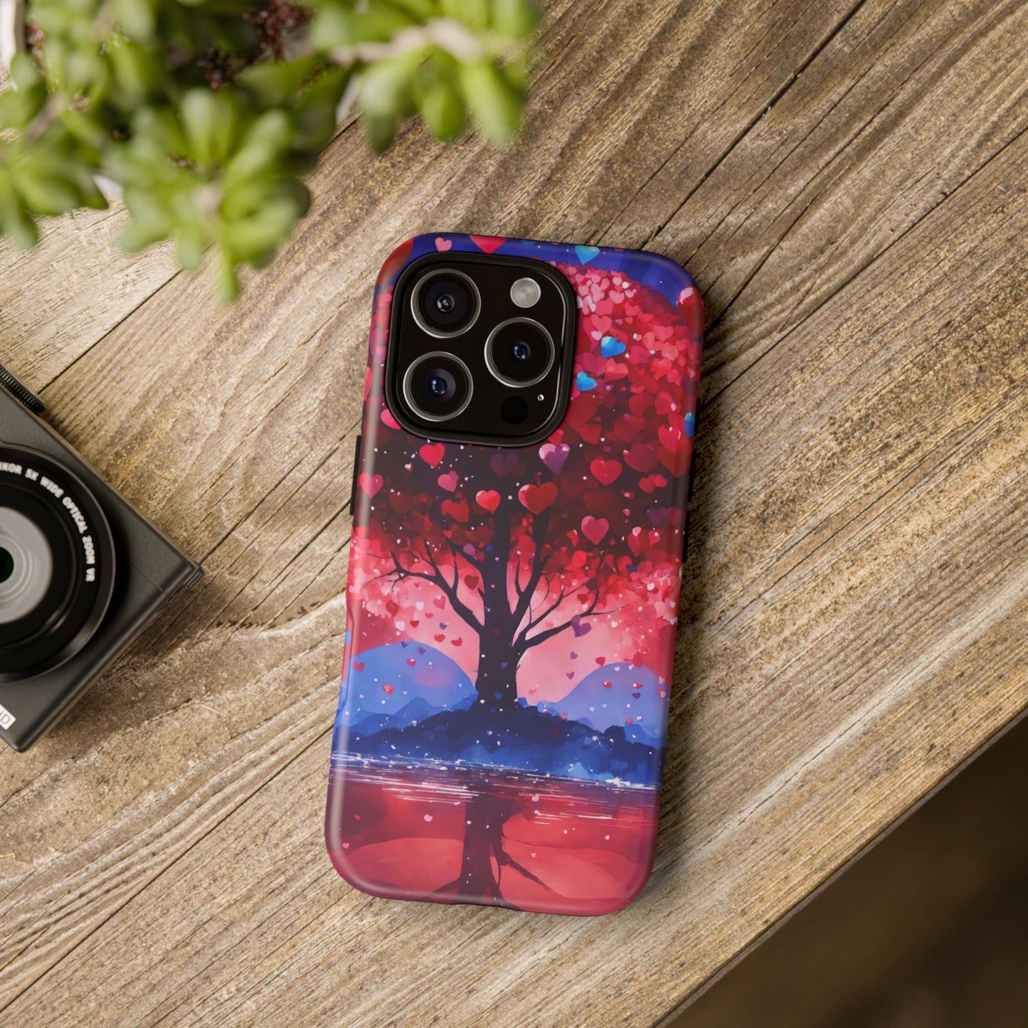 Heart Tree Phone Case — Romantic Red & Blue Protective Tough Case