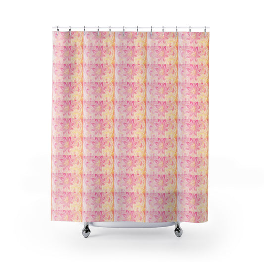 Vibrant Floral Shower Curtain, Boho Bathroom Decor, Pink Flower Print, Home Essentials, Unique Gift for Her, Summer Vibe