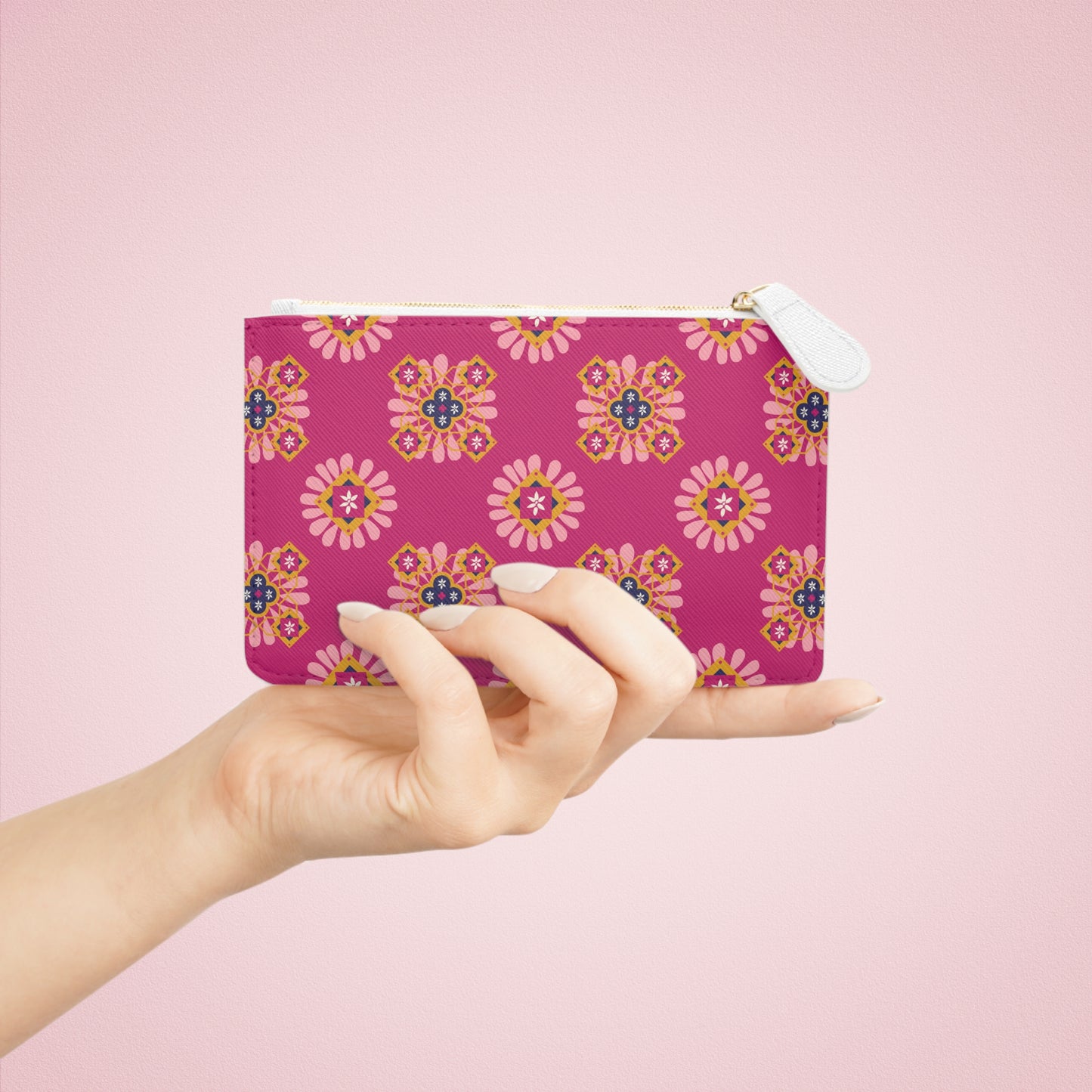 Floral Pattern Mini Clutch — Pink Boho Coin Purse