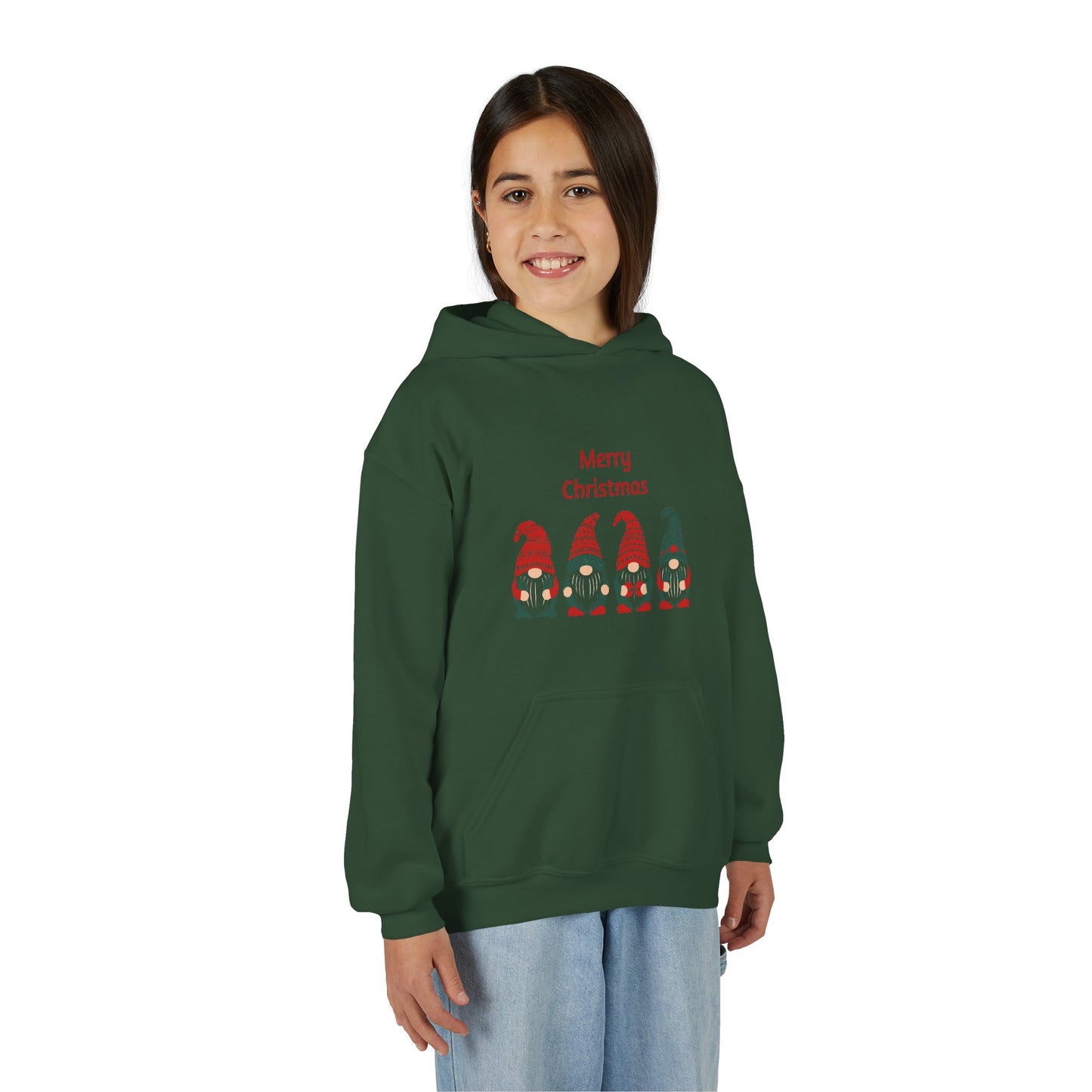 Youth Christmas Gnome Hoodie - "Merry Christmas" Holiday Kids Sweatshirt