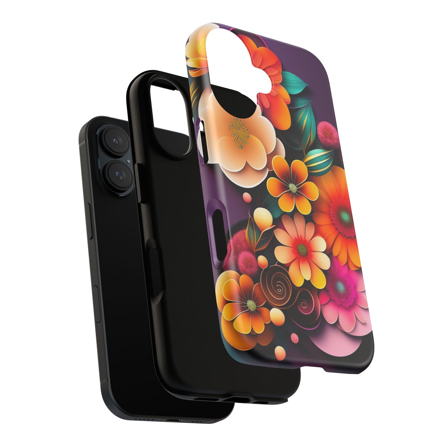 Floral Burst Tough Phone Case — Colorful Retro Flowers Protective Cover