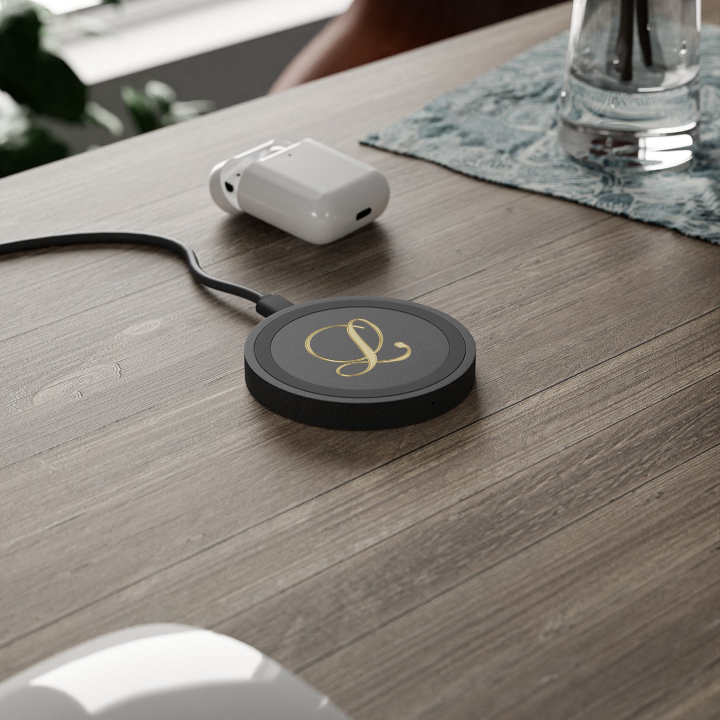 Monogram L Gold Script Wireless Charging Pad