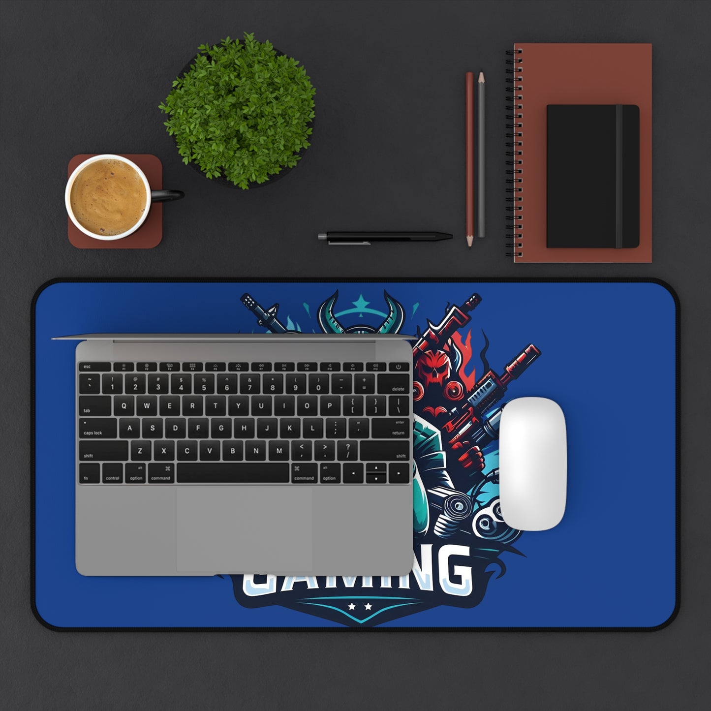 Gaming Desk Mat — Blue Gamer Mouse Pad with Controller Emblem