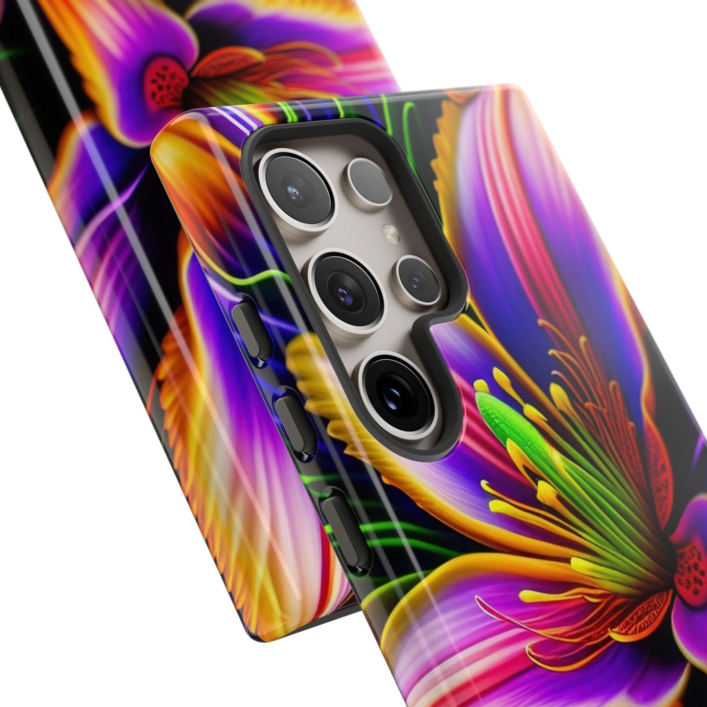 Floral Neon Tough Phone Case — Vivid Purple & Orange Lily Protective Cover