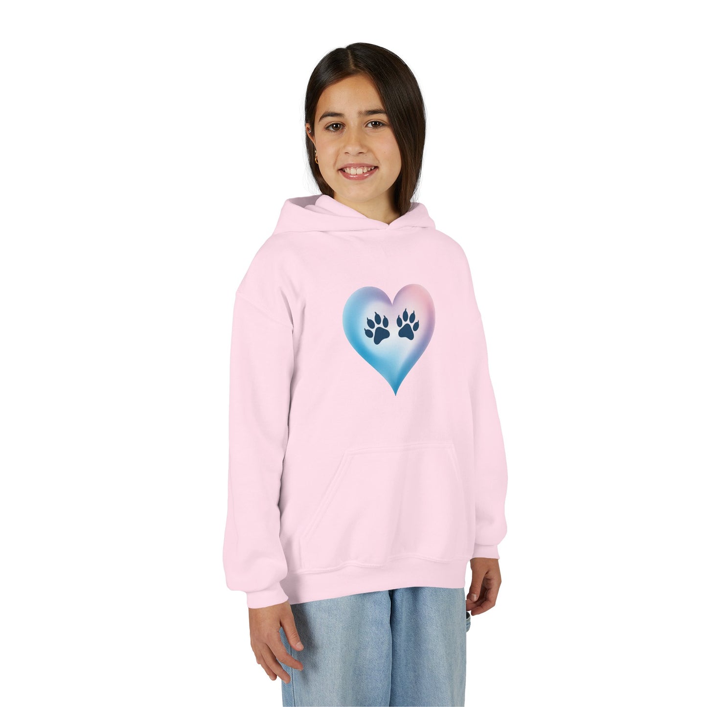 Kids Heart Paw Hoodie — Pastel Gradient Pet Lover Sweatshirt