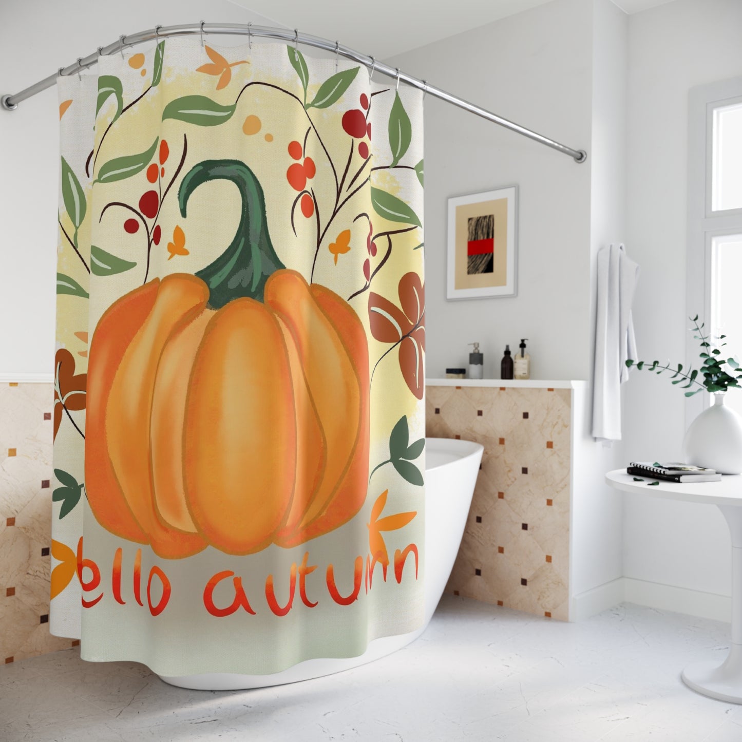 Autumn Pumpkin Shower Curtain, Fall Decor, Bathroom Accessories, Pumpkin Decor, Seasonal Home Decor