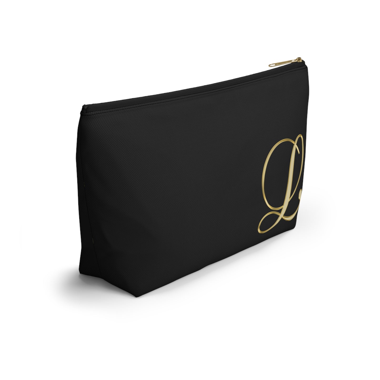 Monogram L Accessory Pouch — Black & Gold T‑Bottom Makeup Bag