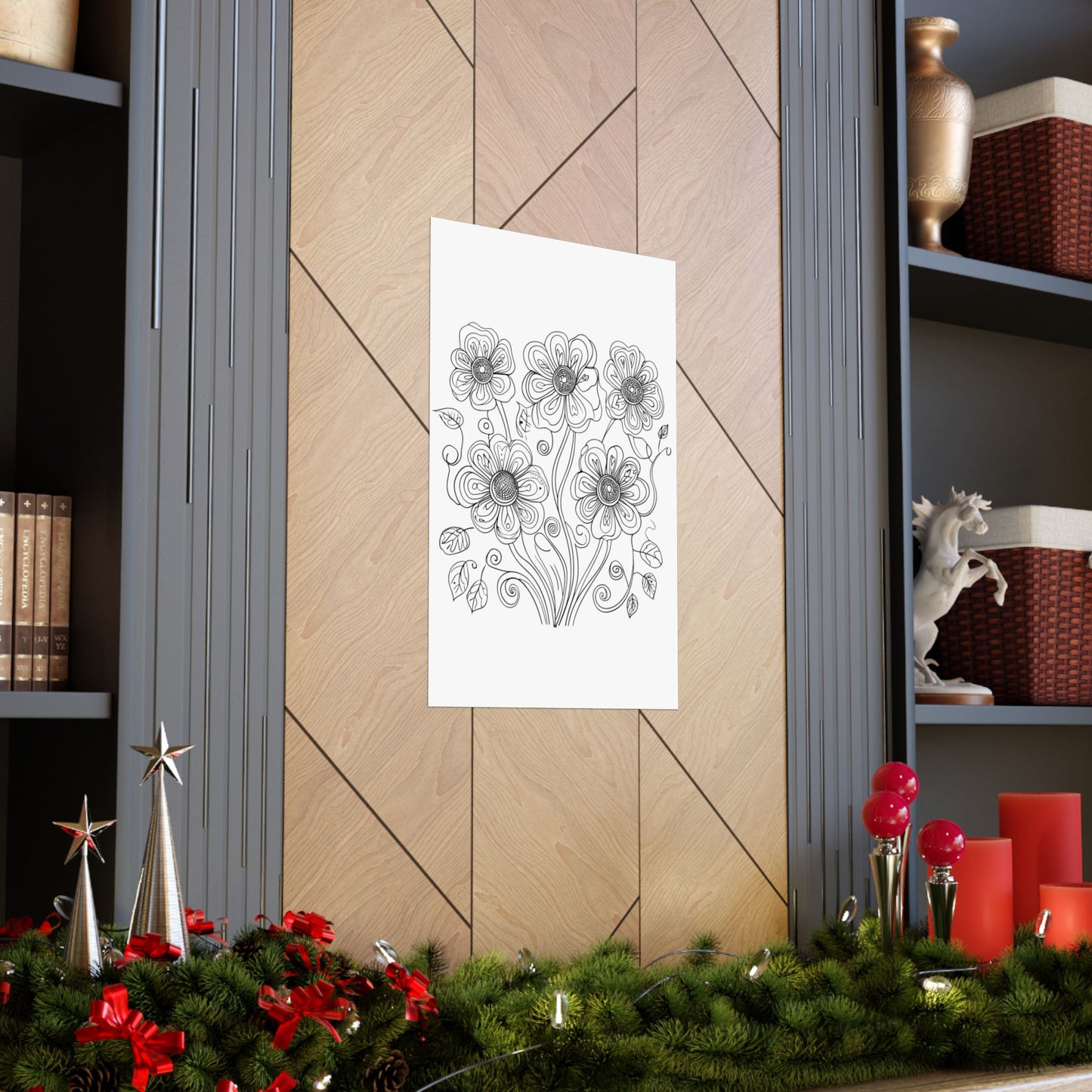 Floral Line Art Poster — Black & White Daisy Bouquet Matte Print - DIY