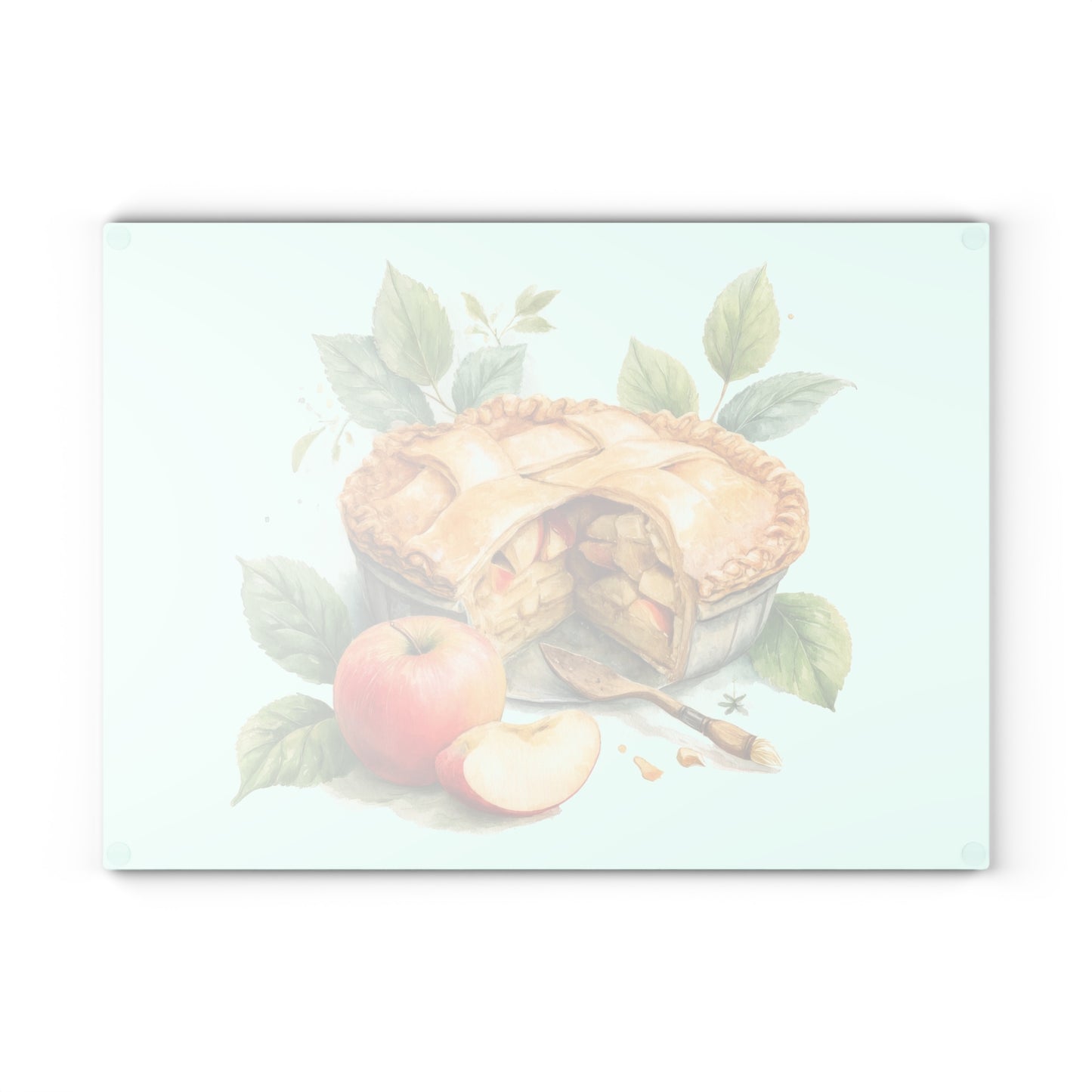 Artisan Glass Cutting Board with Apple Pie Design, Kitchen Decor, Gift for Bakers, Home Cooking, Foodie Gift