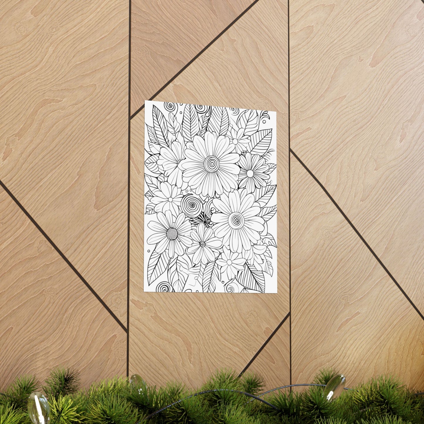 DIY Botanical Doodle Poster — Black & White Floral Coloring Art Print