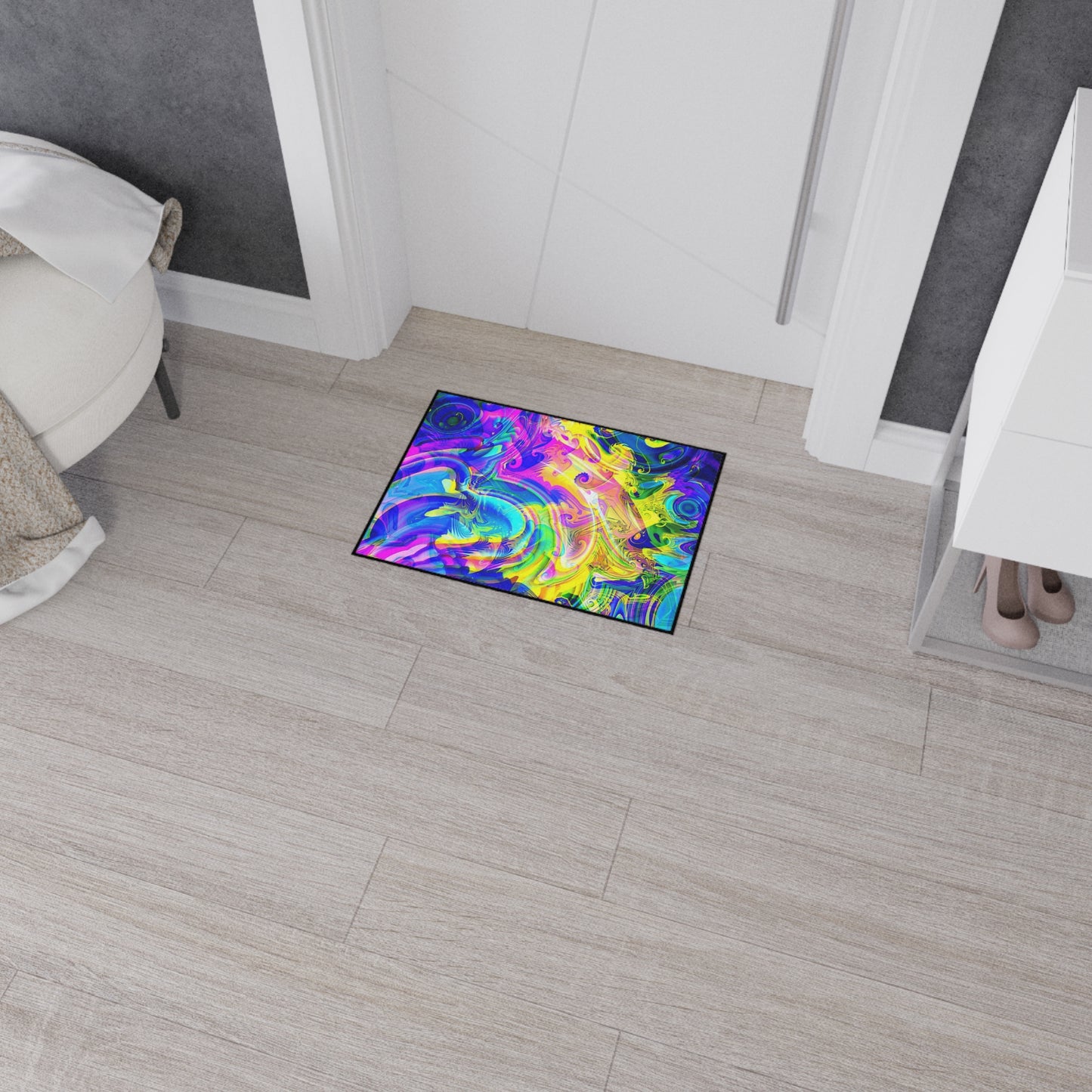 Psychedelic Swirl Heavy Duty Floor Mat — Vivid Abstract Doormat for Entryway & Home