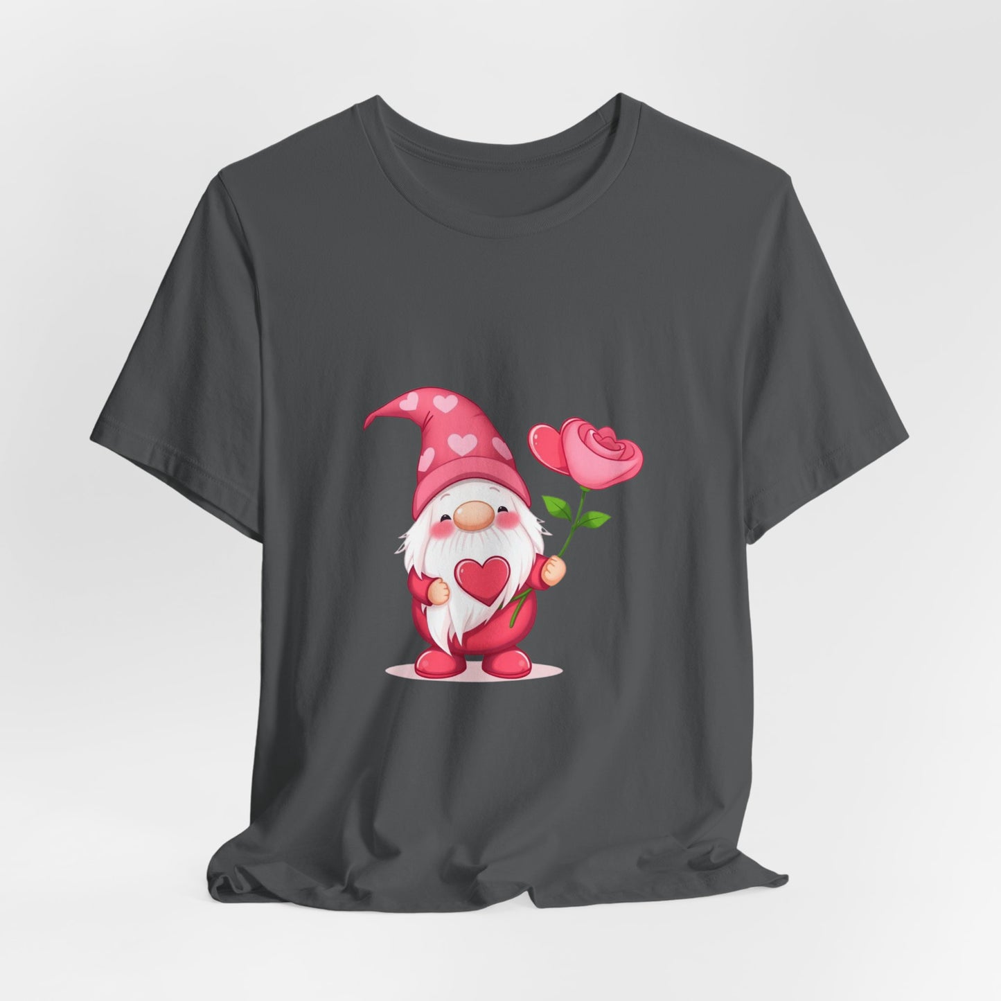 Valentine Gnome T‑Shirt — Cute Pink Gnome Holding Rose Tee