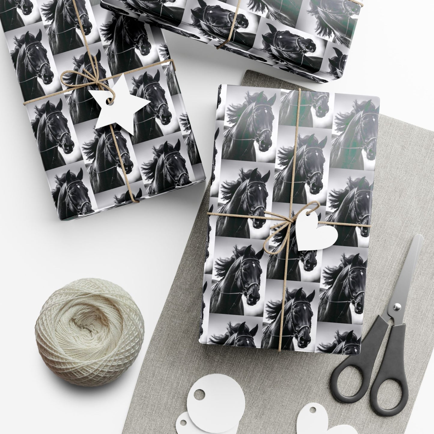Horse Portrait Gift Wrap Paper - Black & White Equestrian Wrapping Paper for Horse Lovers