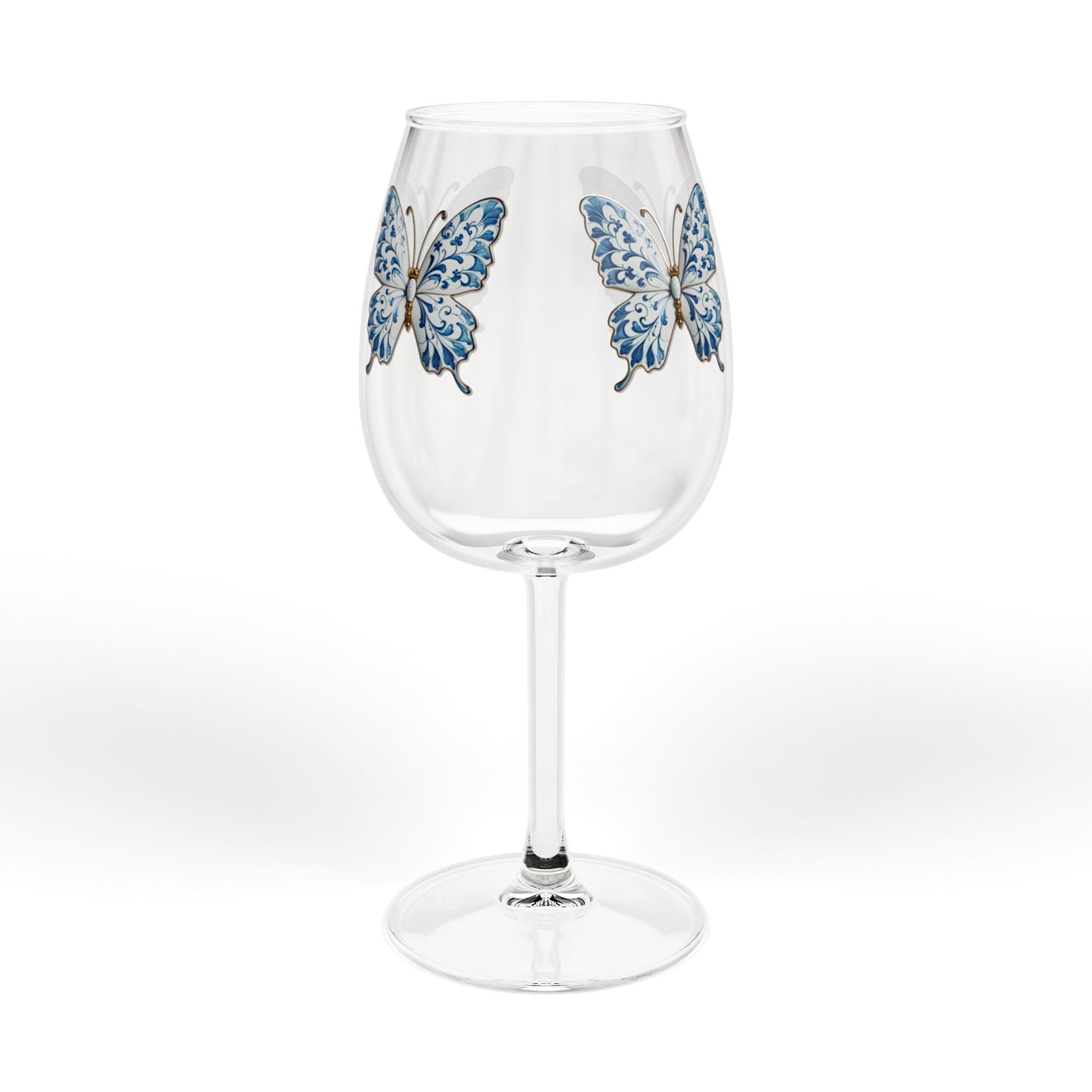 12oz Butterfly Wine Glass — Blue Floral Stemware for Gifts & Entertaining