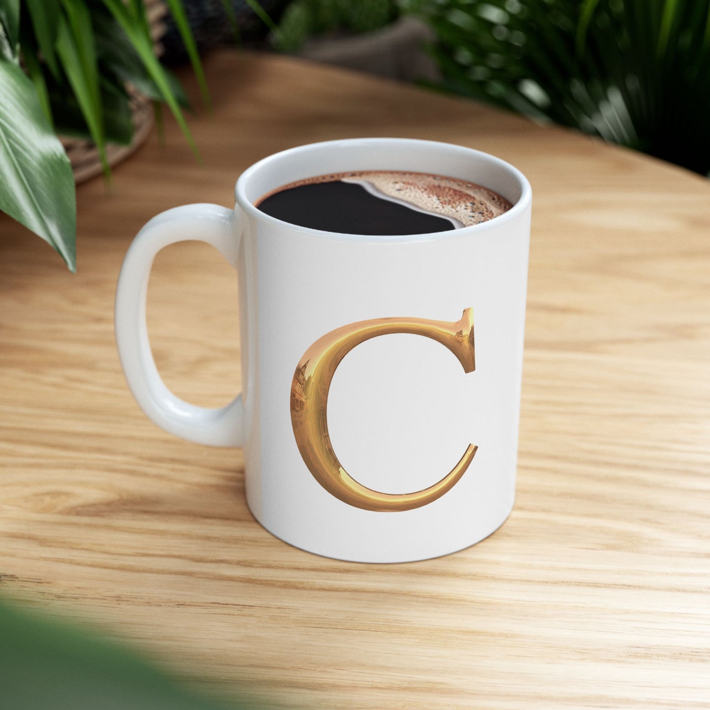 Elegant Golden Letter Ceramic Mug, Personalized Coffee Cup Letter C