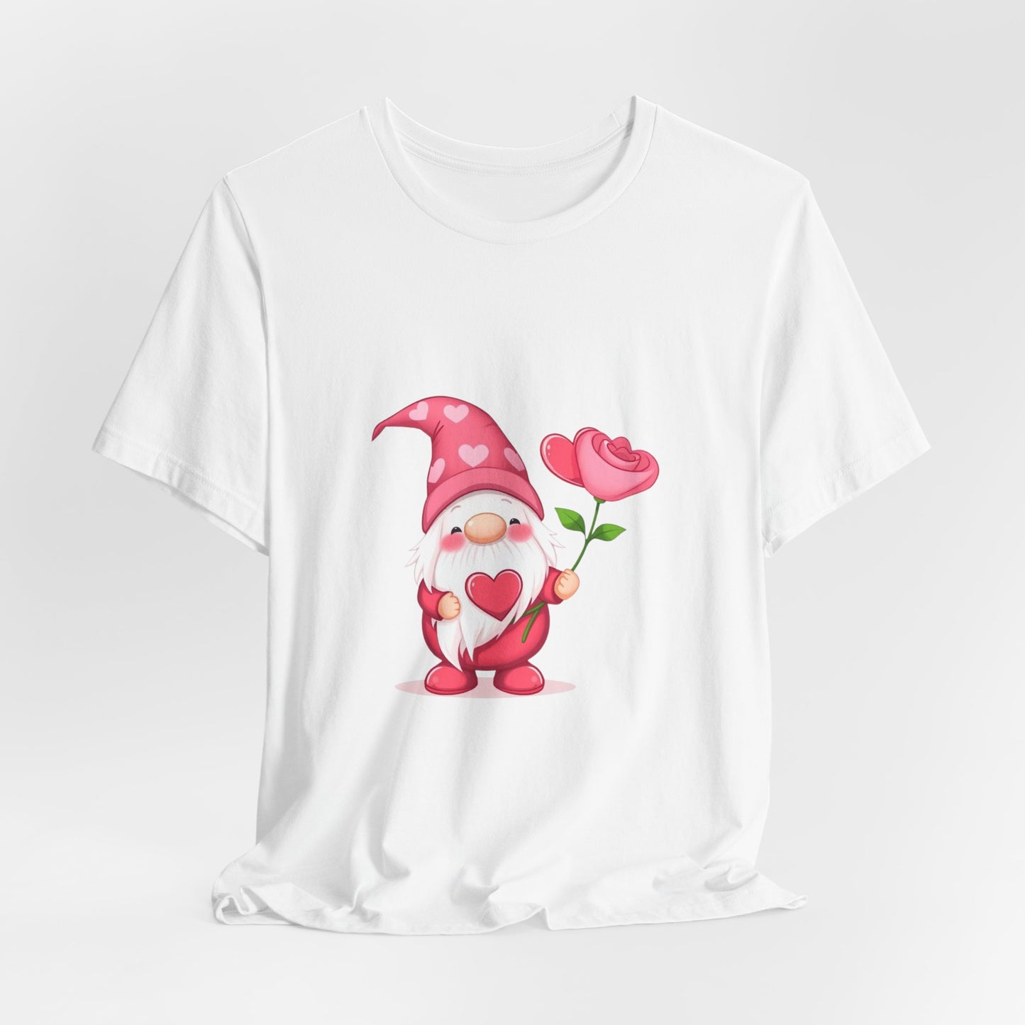 Valentine Gnome T‑Shirt — Cute Pink Gnome Holding Rose Tee