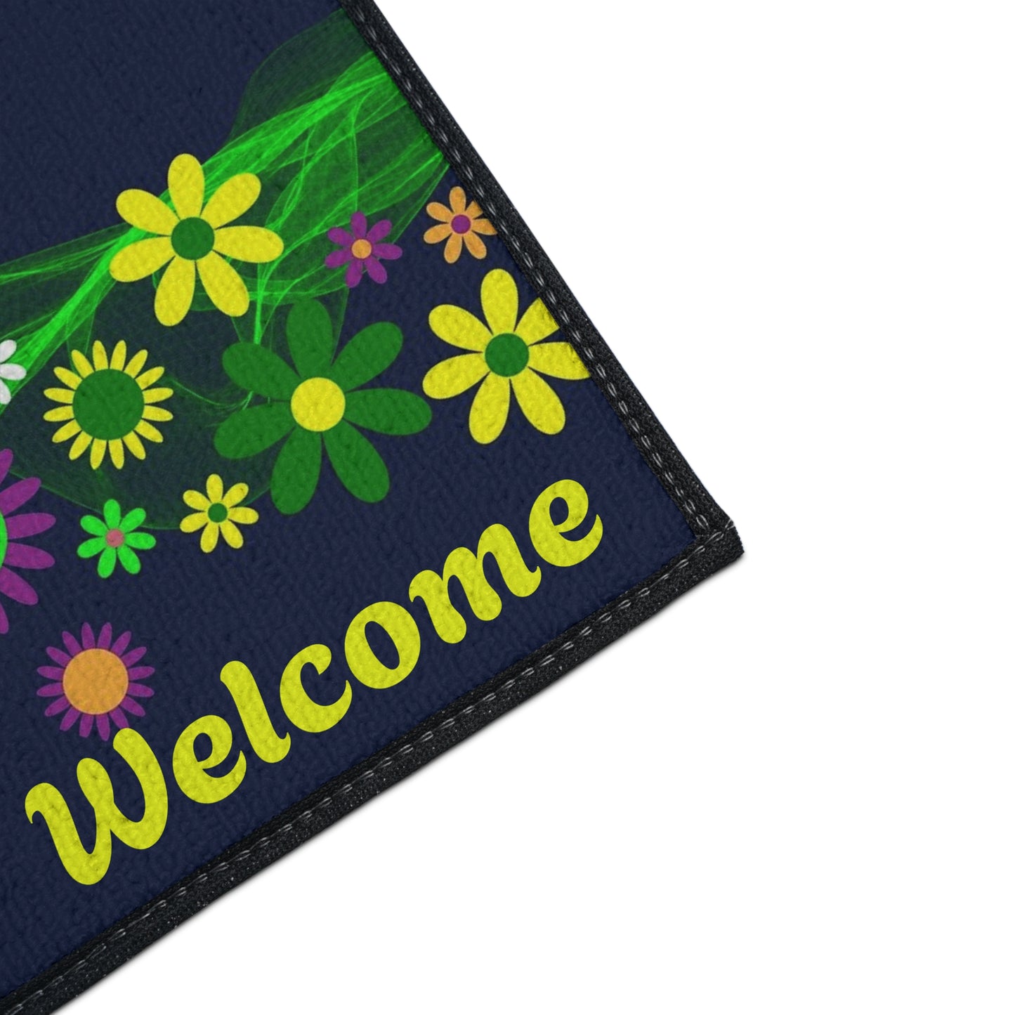 Welcome Floral Heavy-Duty Floor Mat — Colorful Spring Flowers Door Mat