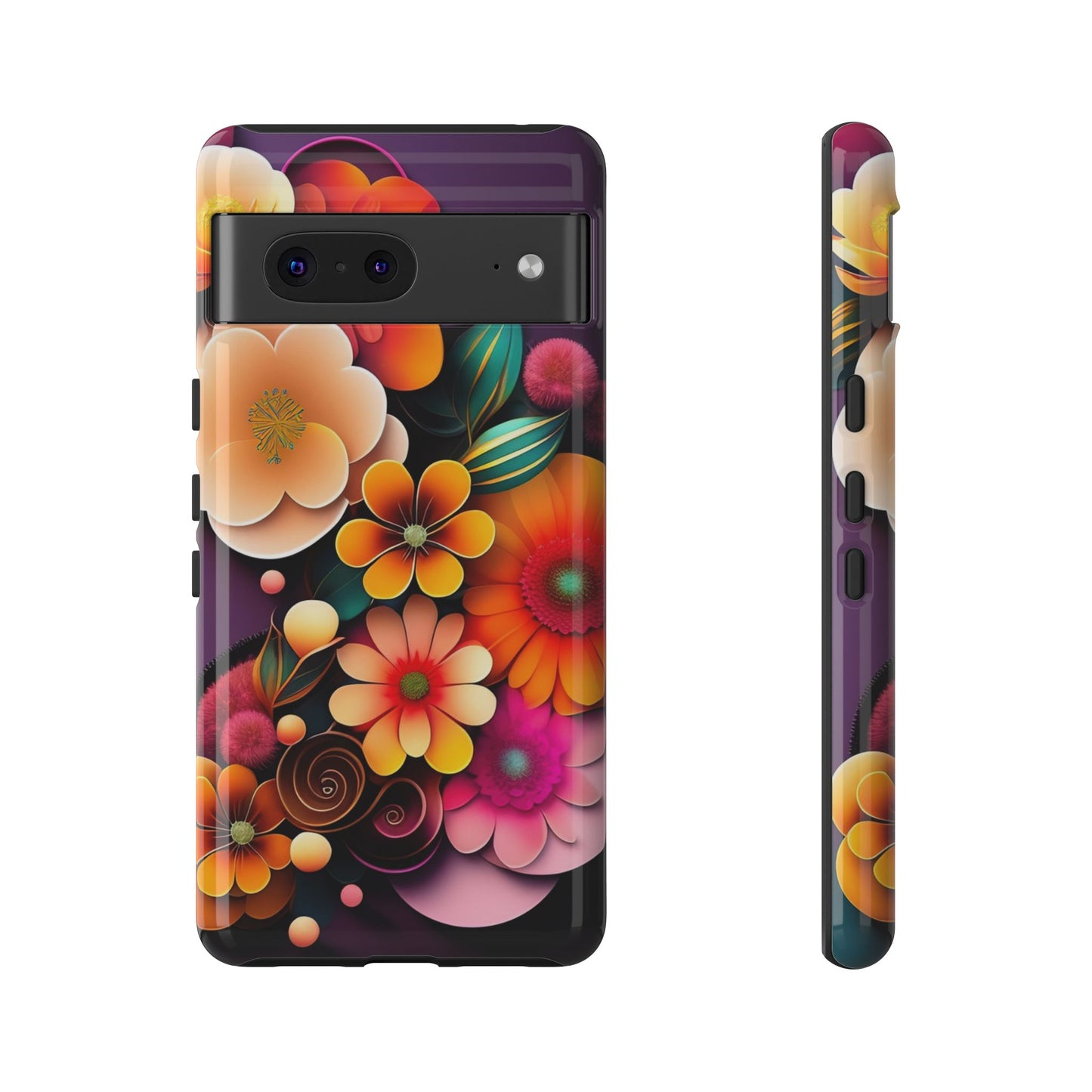 Floral Burst Tough Phone Case — Colorful Retro Flowers Protective Cover
