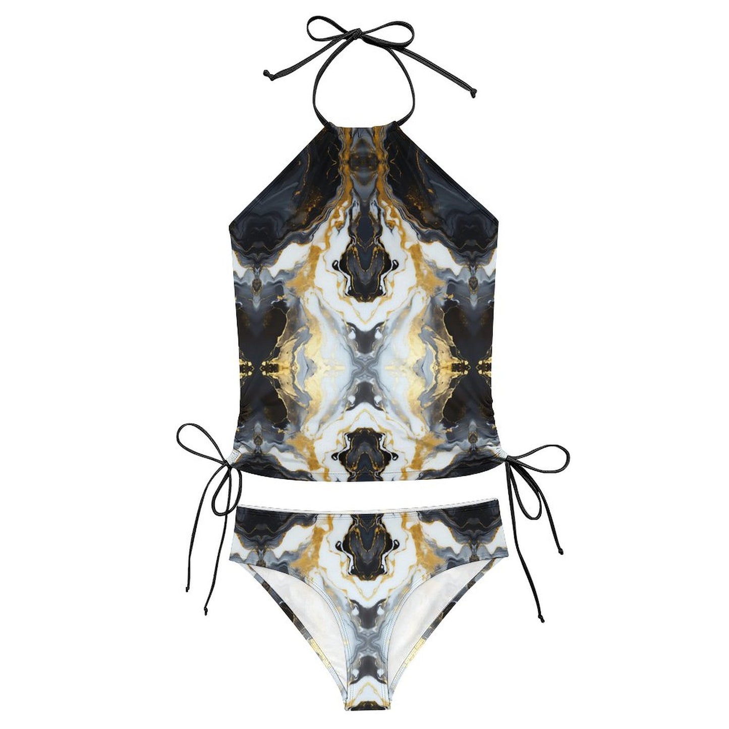 2-Piece Women's Tankini Set with High Neck Halter Top