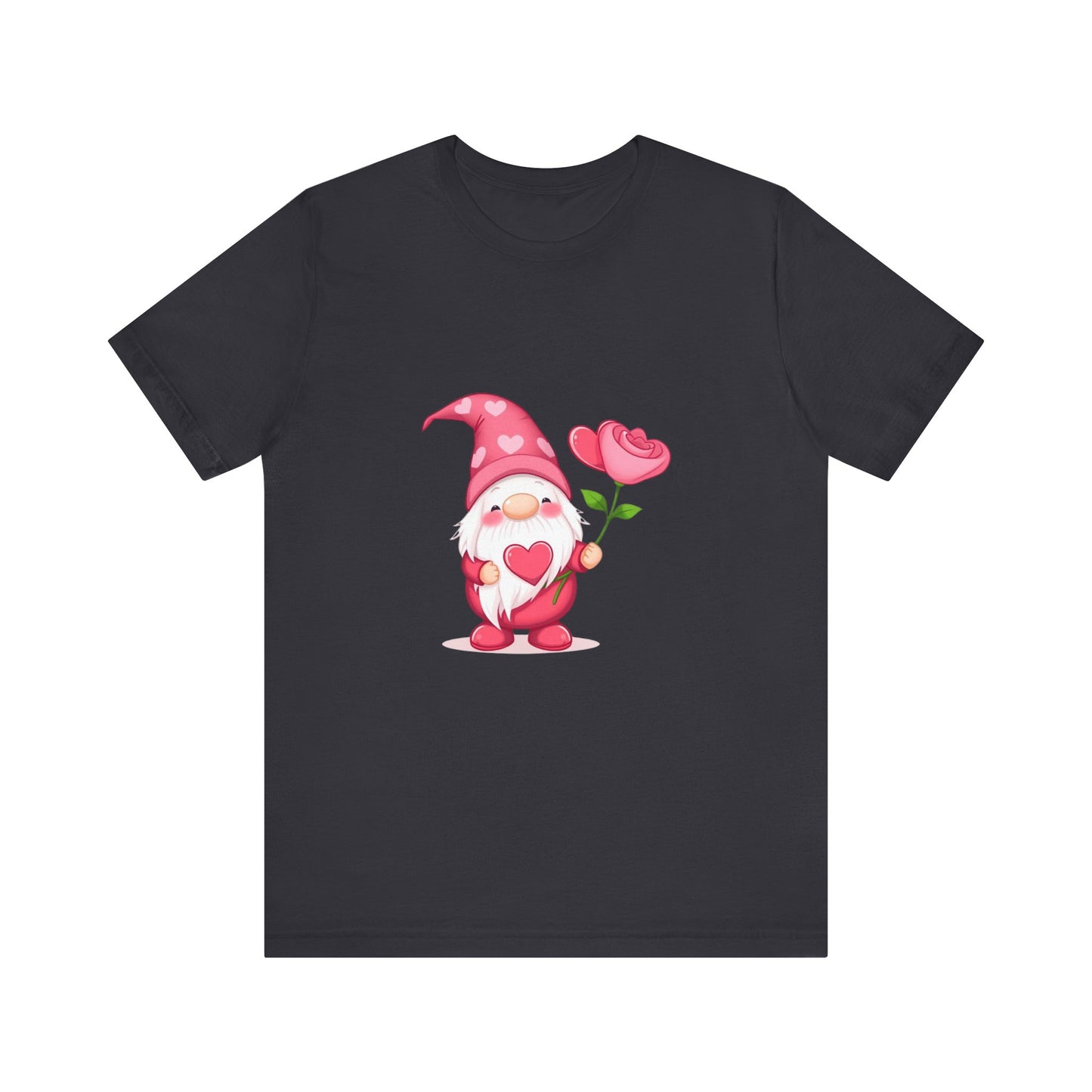 Valentine Gnome T‑Shirt — Cute Pink Gnome Holding Rose Tee
