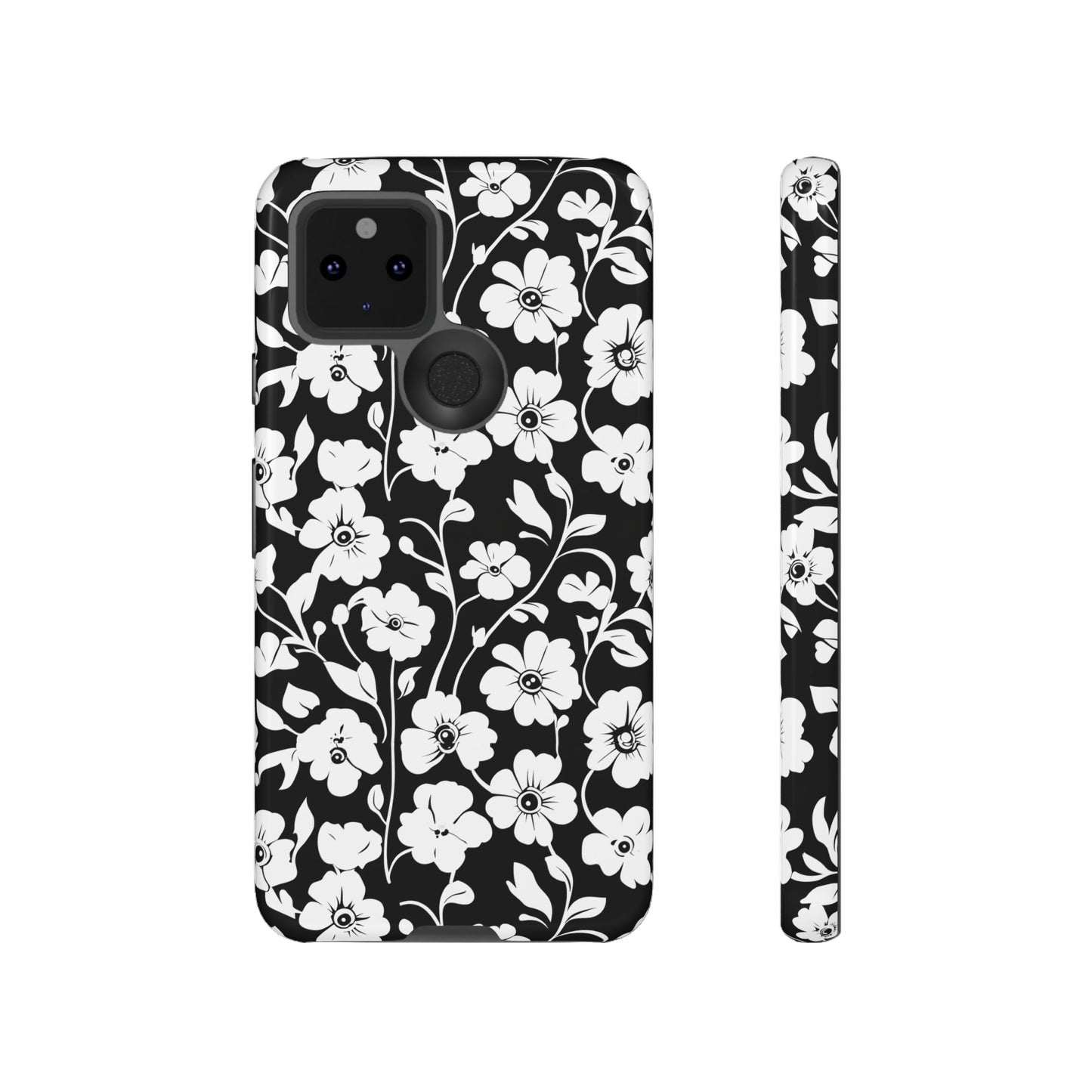 Floral Noir Tough Phone Case — Black & White Flower Protective Cover